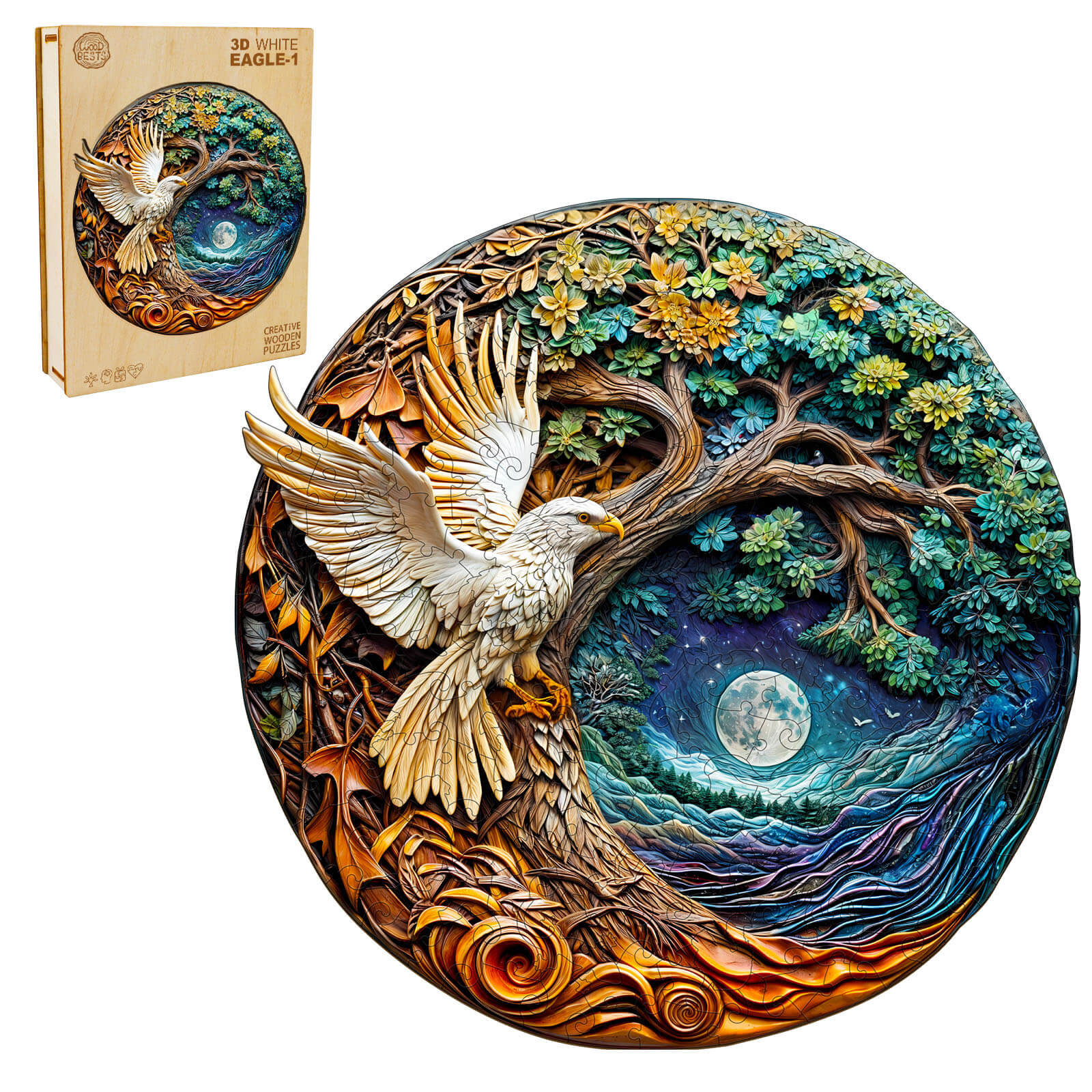 3D White Eagle-1 Wooden Jigsaw Puzzle - Image 4