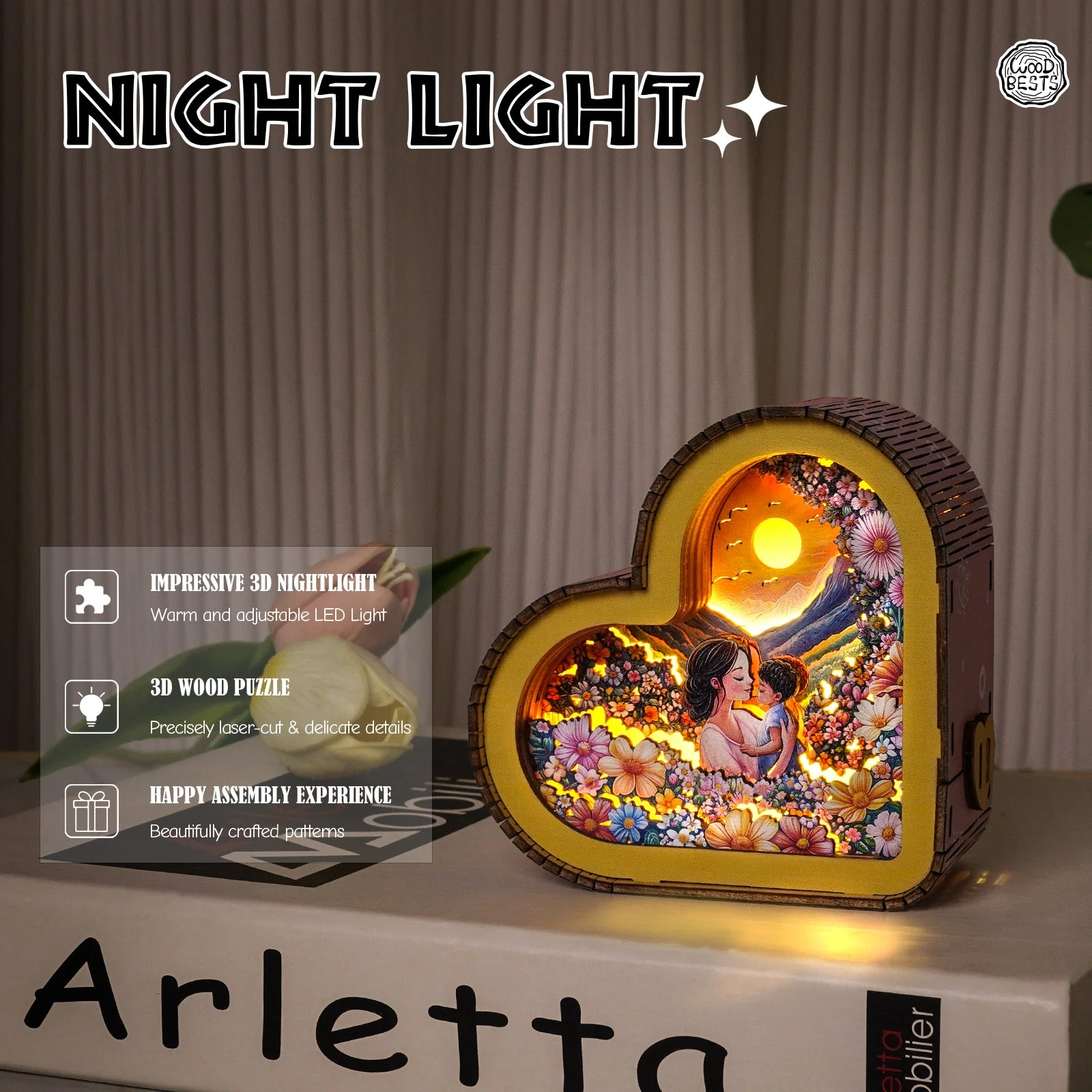 A Mother's Glowing Love Kit - 3D Wooden Puzzle Night Light - Image 6