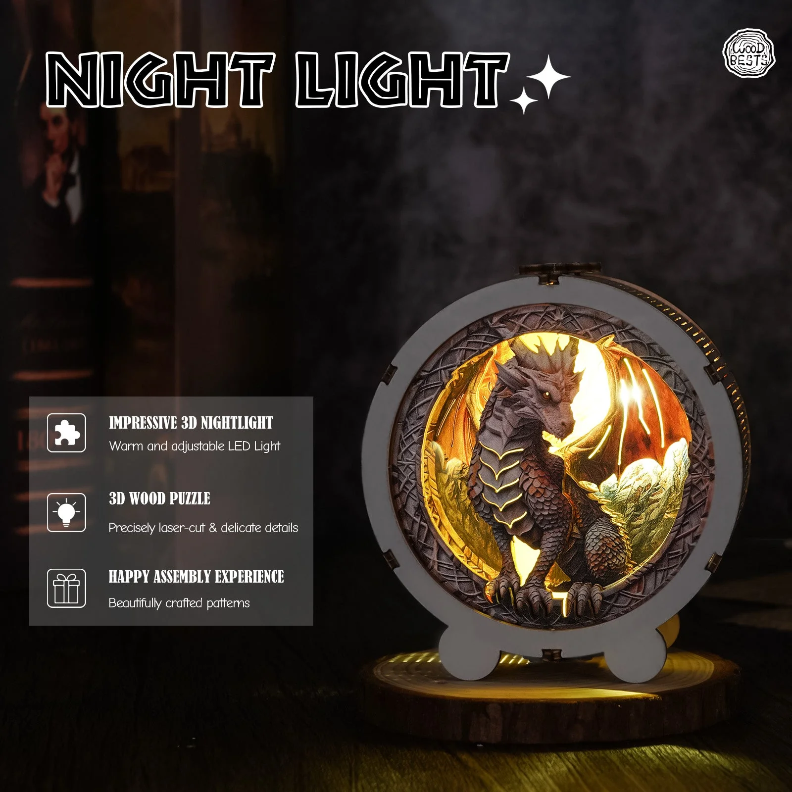 Ancient Dragon Kit - 3D Wooden Puzzle Night Light - Image 7