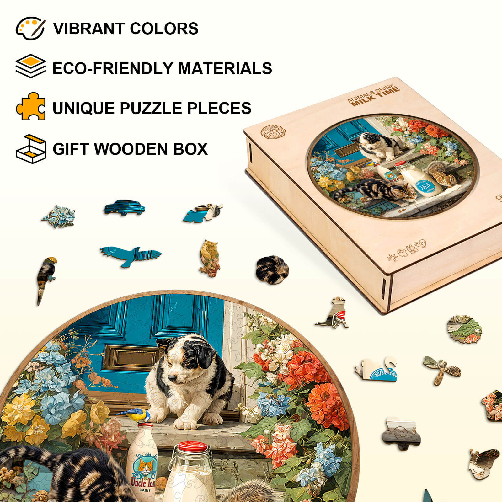 Animals drink milk time Wooden Jigsaw Puzzle - Image 4