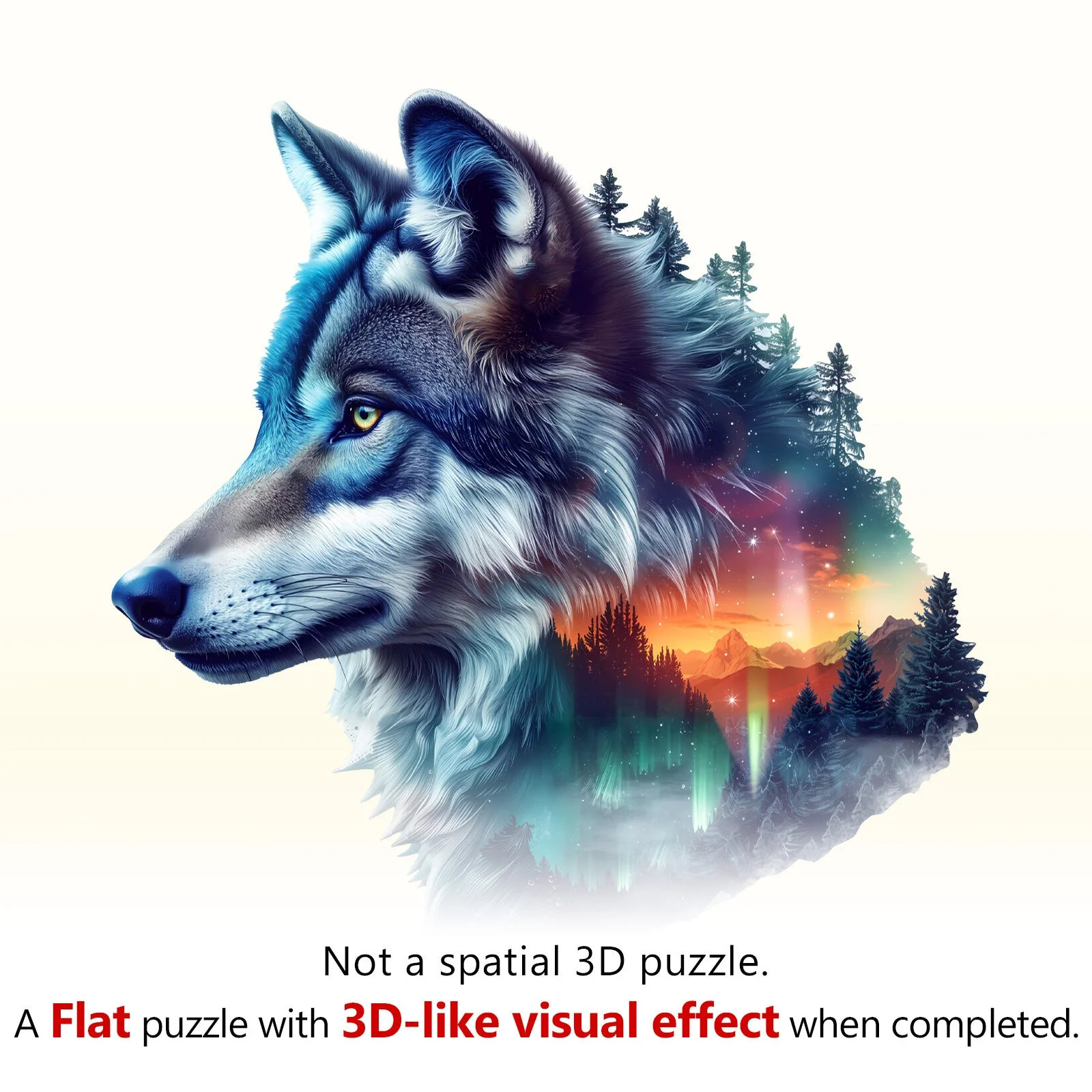 Aurora Wolf Wooden Jigsaw Puzzle - Image 2