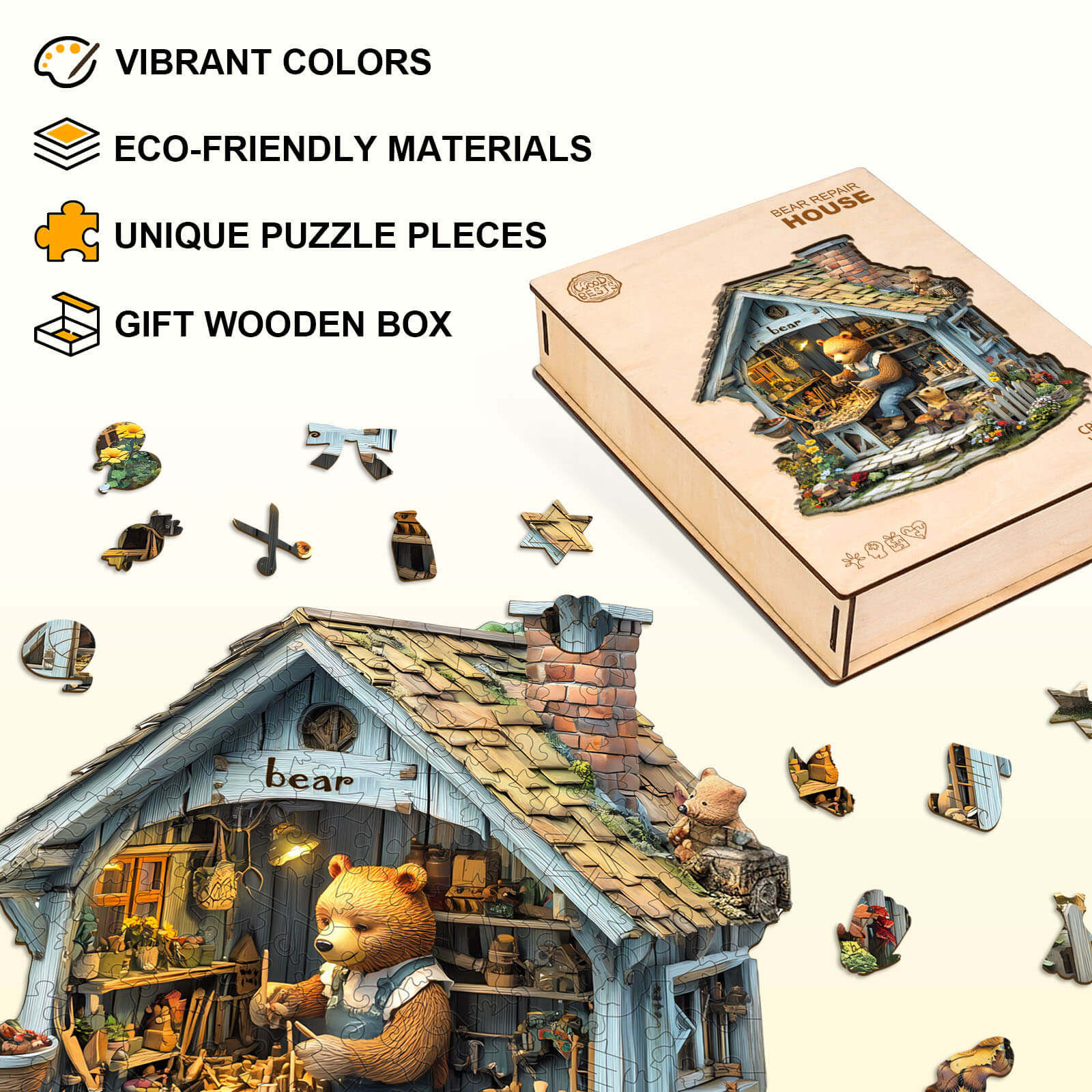 Bear Repair House Wooden Jigsaw Puzzle - Image 4