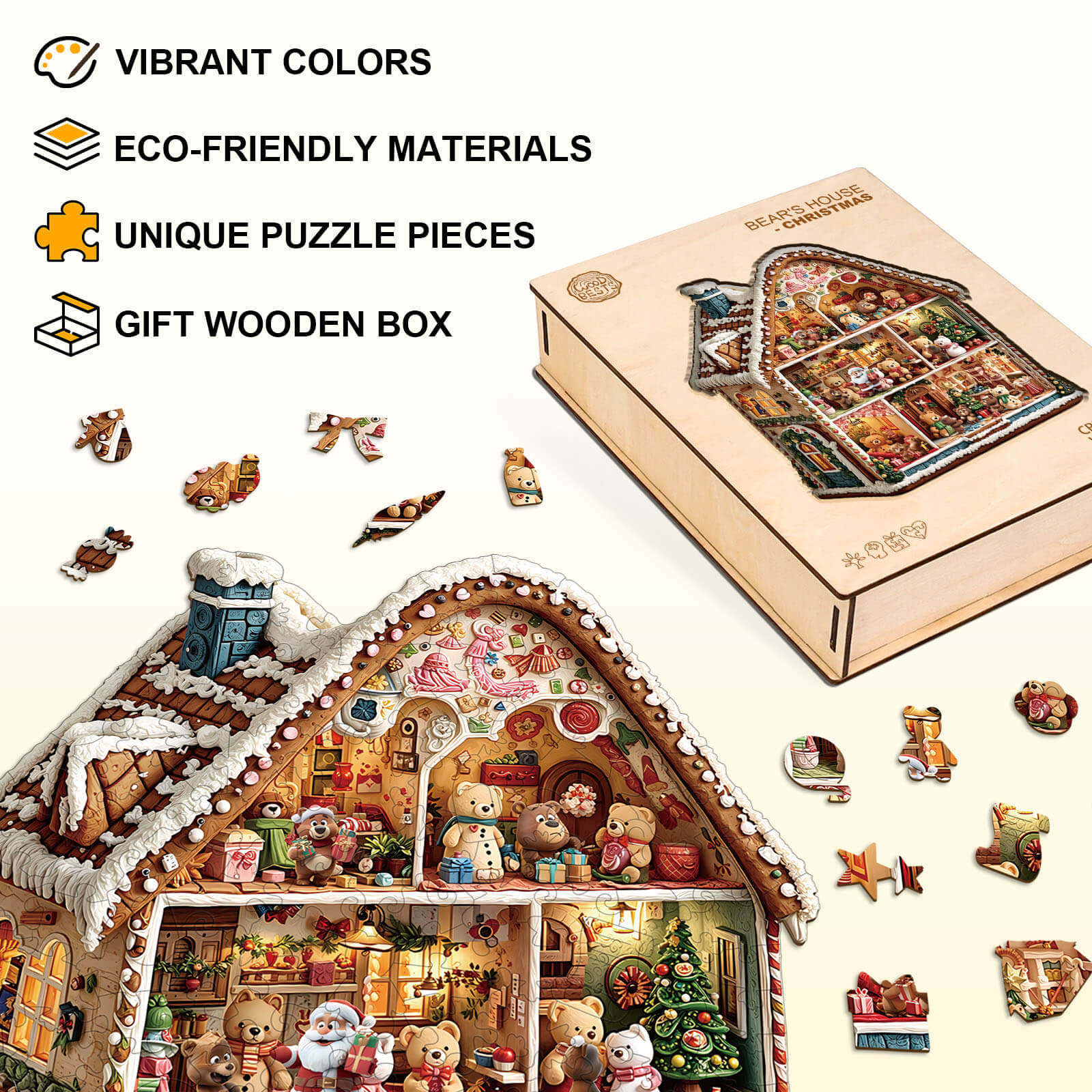 Bear's House - Christmas Wooden Jigsaw Puzzle - Image 5