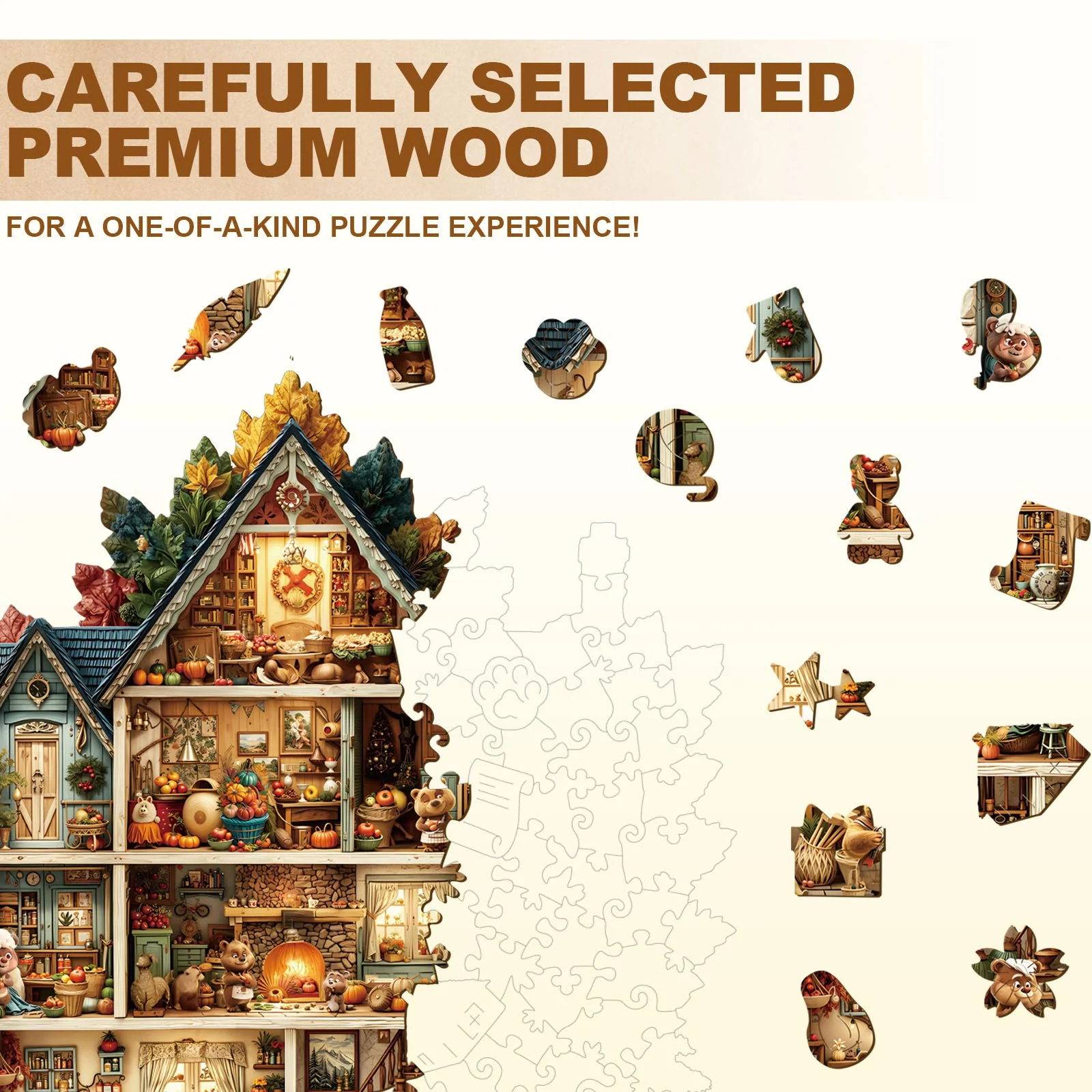 Bear's House - Thanksgiving Day Wooden Jigsaw Puzzle - Image 3