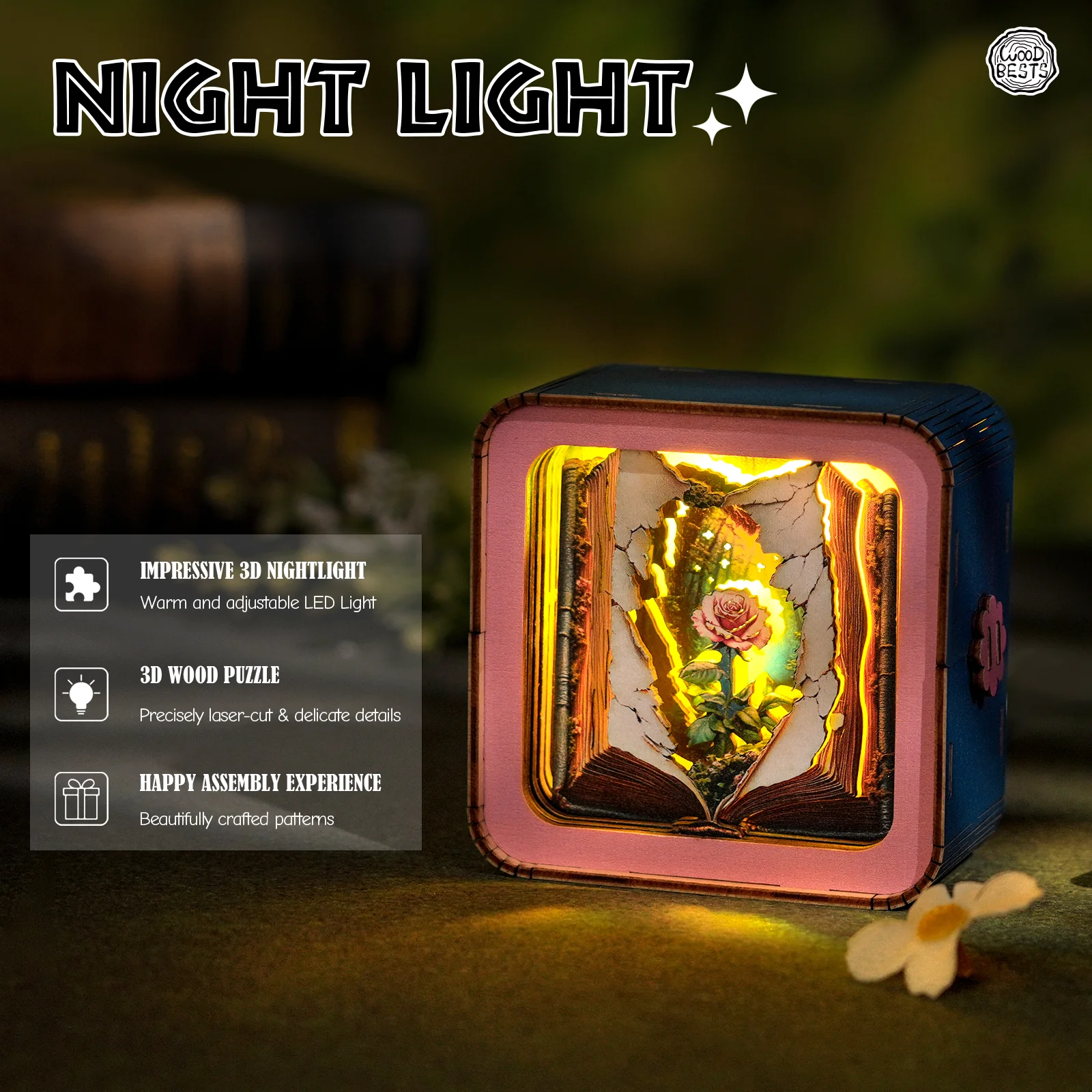 Blooming Story - 3D Wooden Puzzle Night Light - Image 2