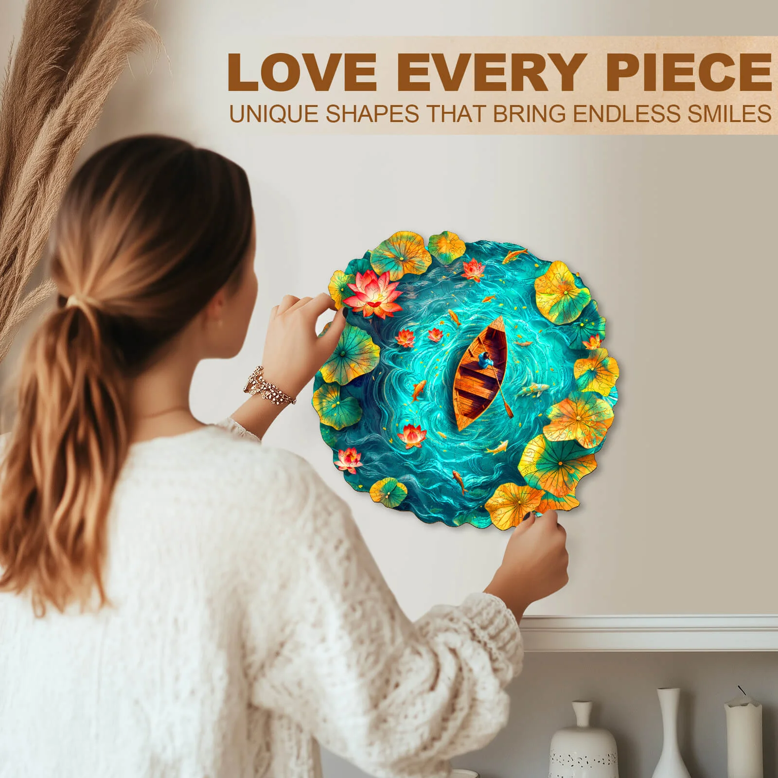 Boat and Lotus Wooden Jigsaw Puzzle - Image 9