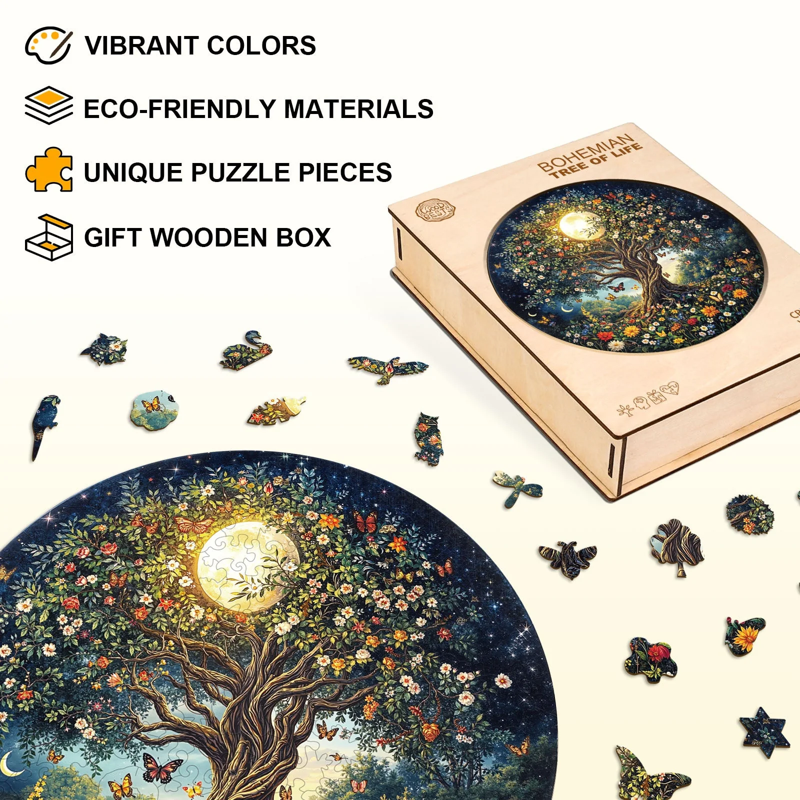 Bohemian Tree of Life Wooden Jigsaw Puzzle - Image 4