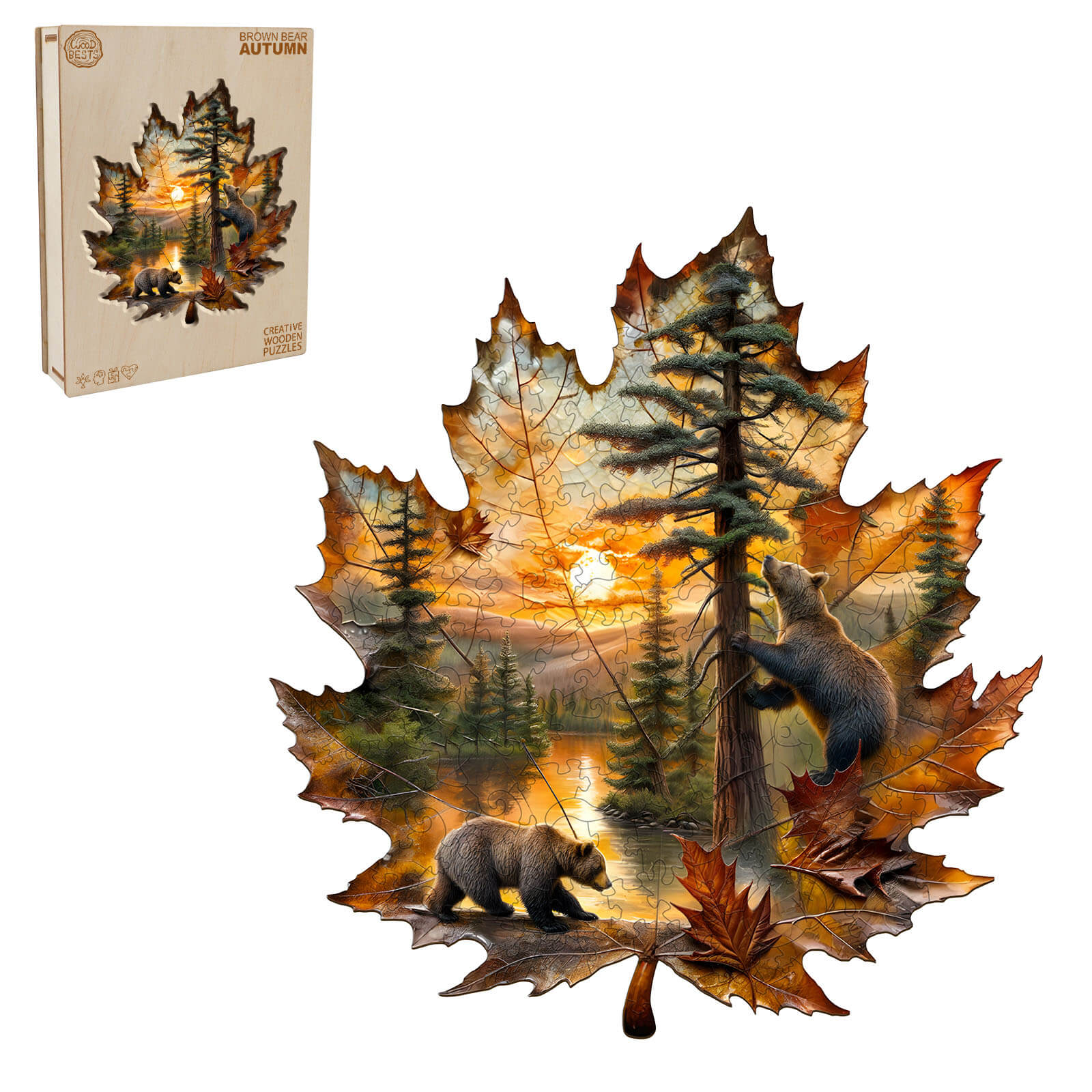Brown bear autumn Wooden Jigsaw Puzzle - Image 3