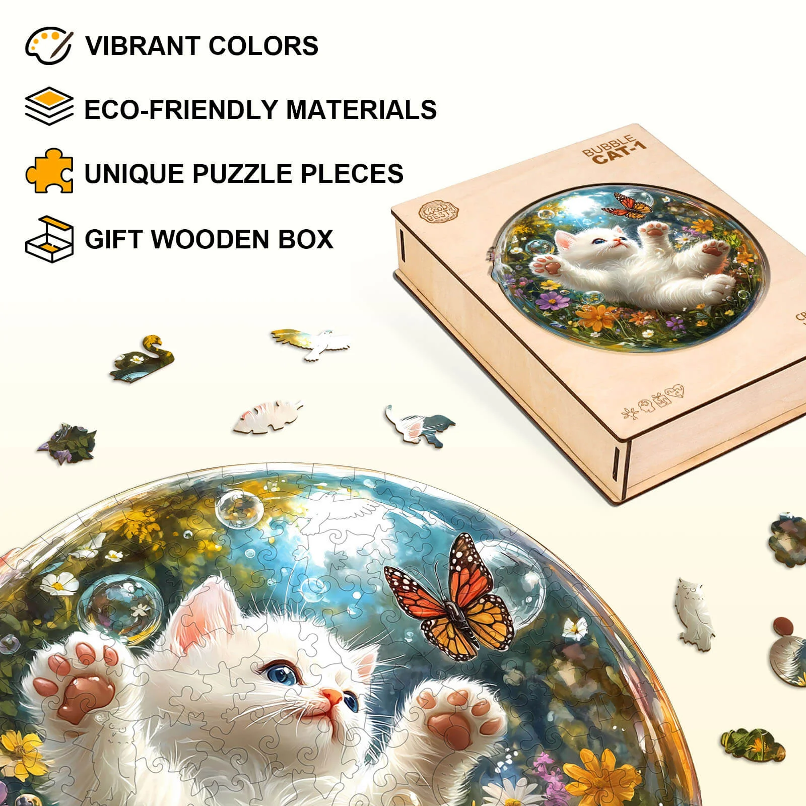 Bubble Cat-1 Wooden Jigsaw Puzzle - Image 4