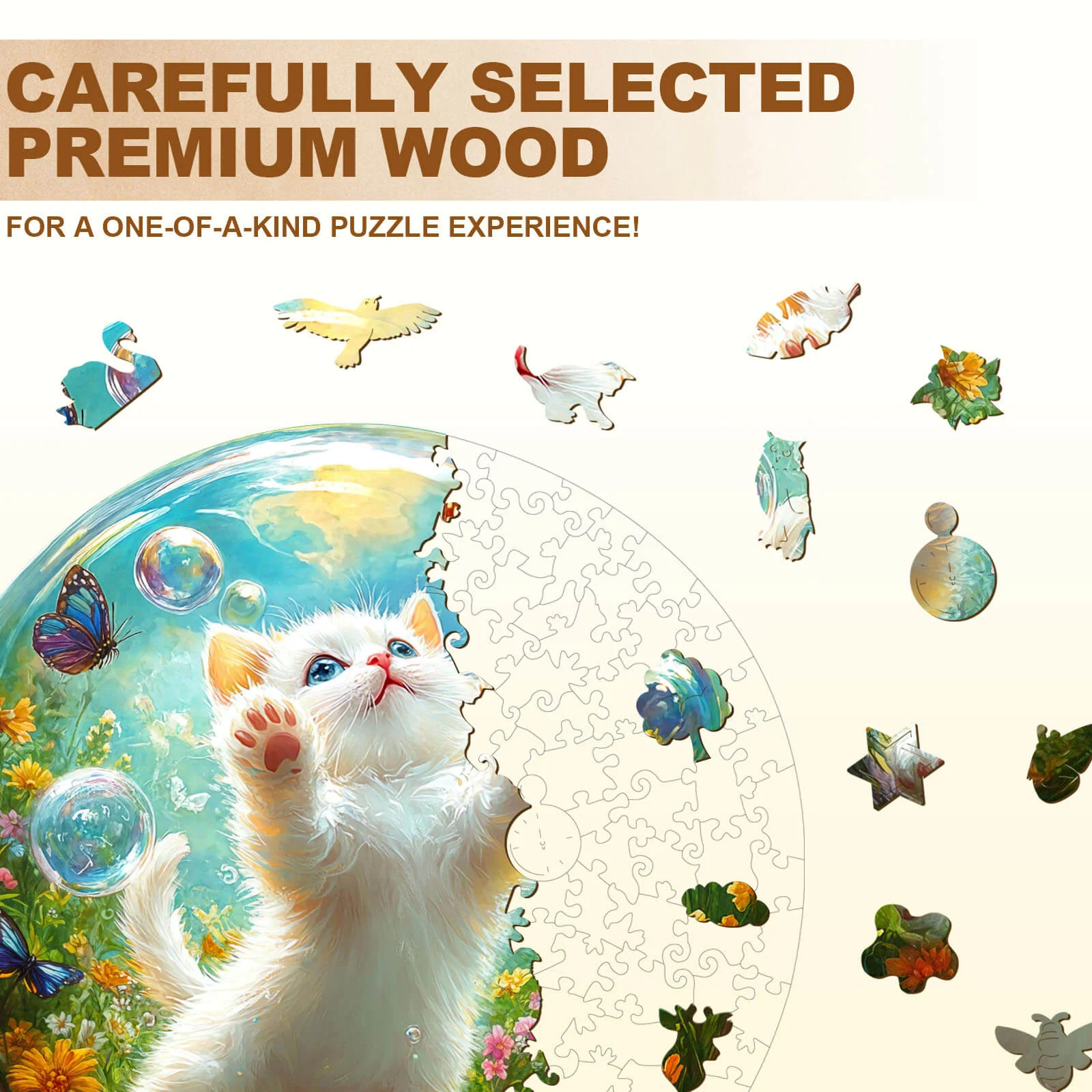 Bubble Cat-2 Wooden Jigsaw Puzzle - Image 2