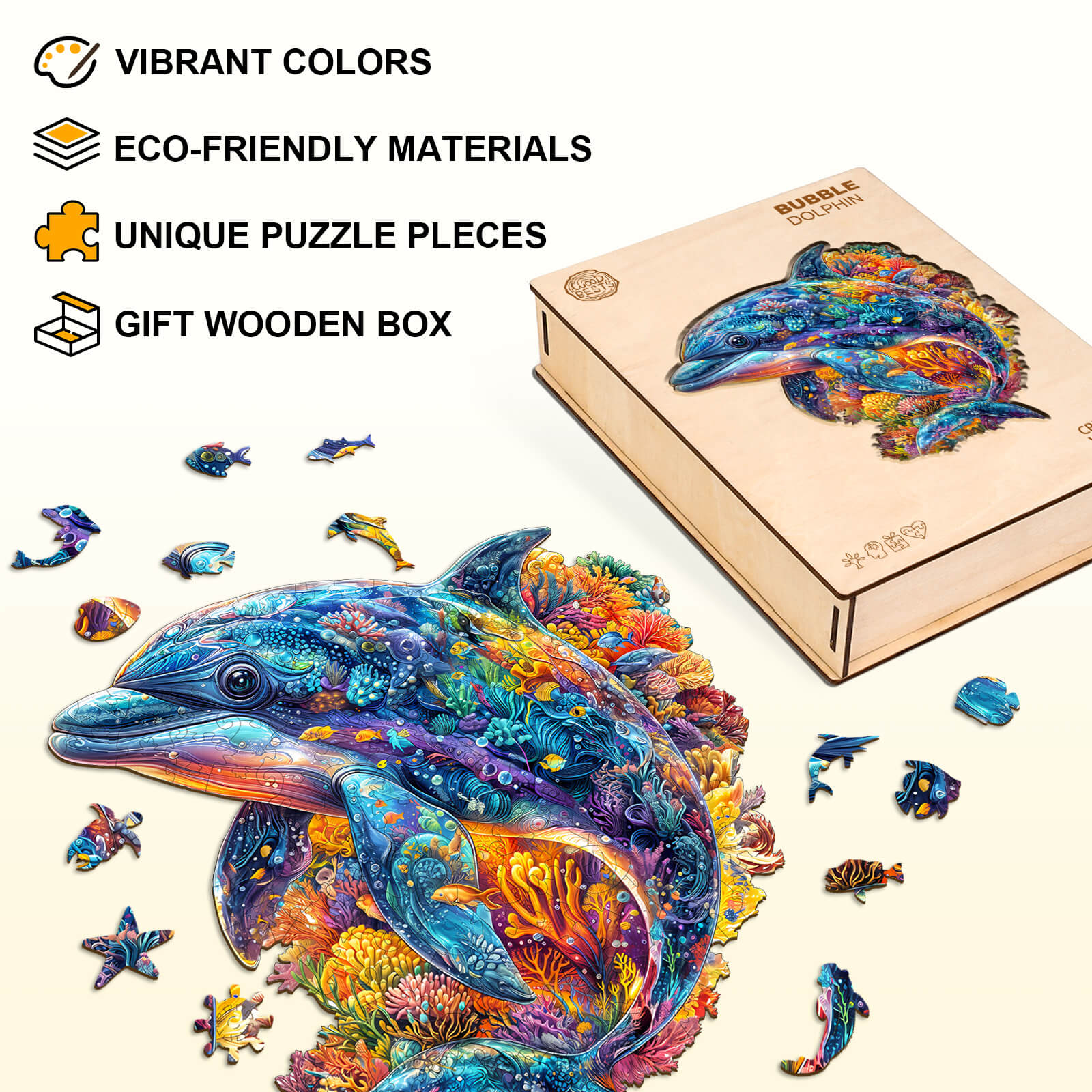 Bubble dolphin Wooden Jigsaw Puzzle - Image 4