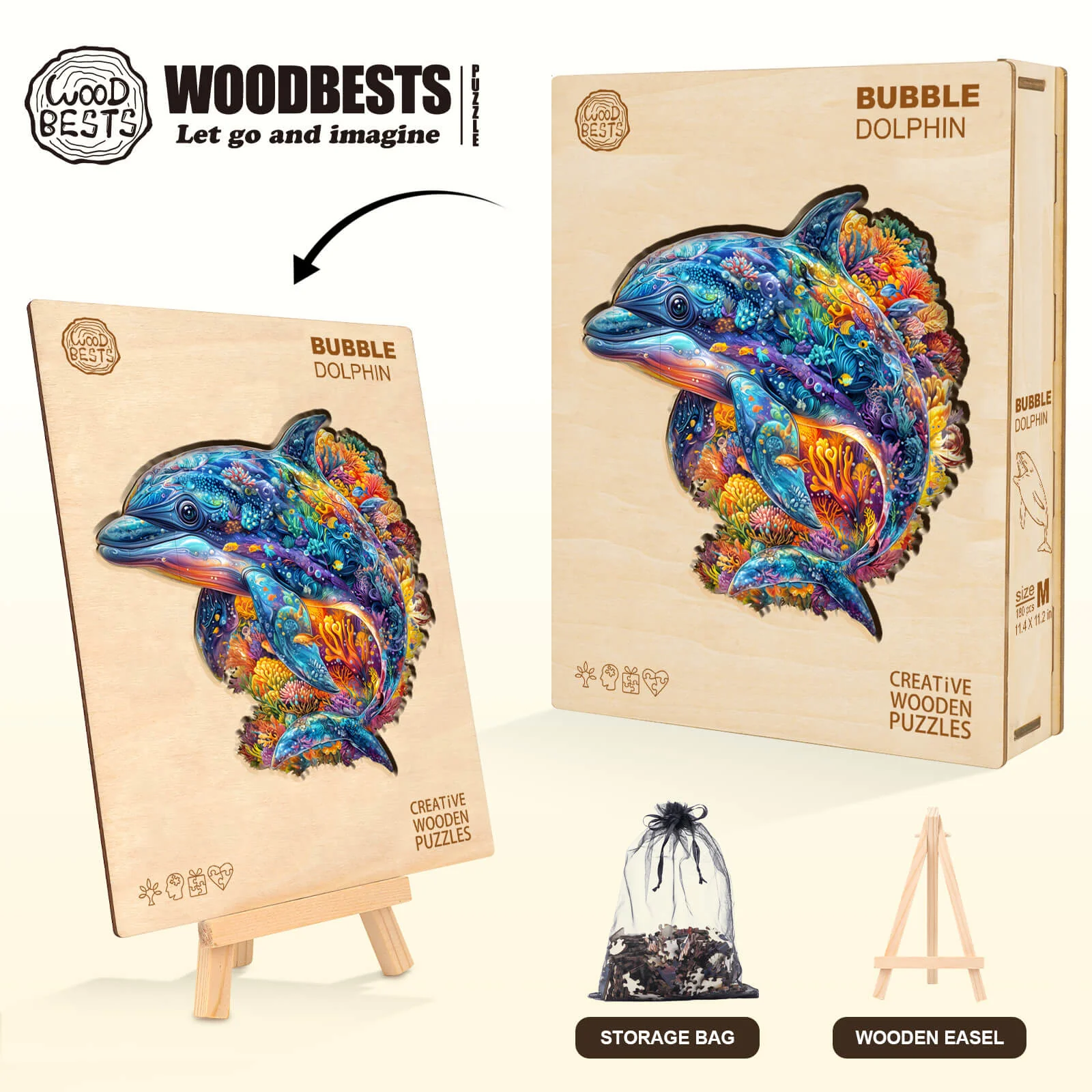 Bubble dolphin Wooden Jigsaw Puzzle - Image 6