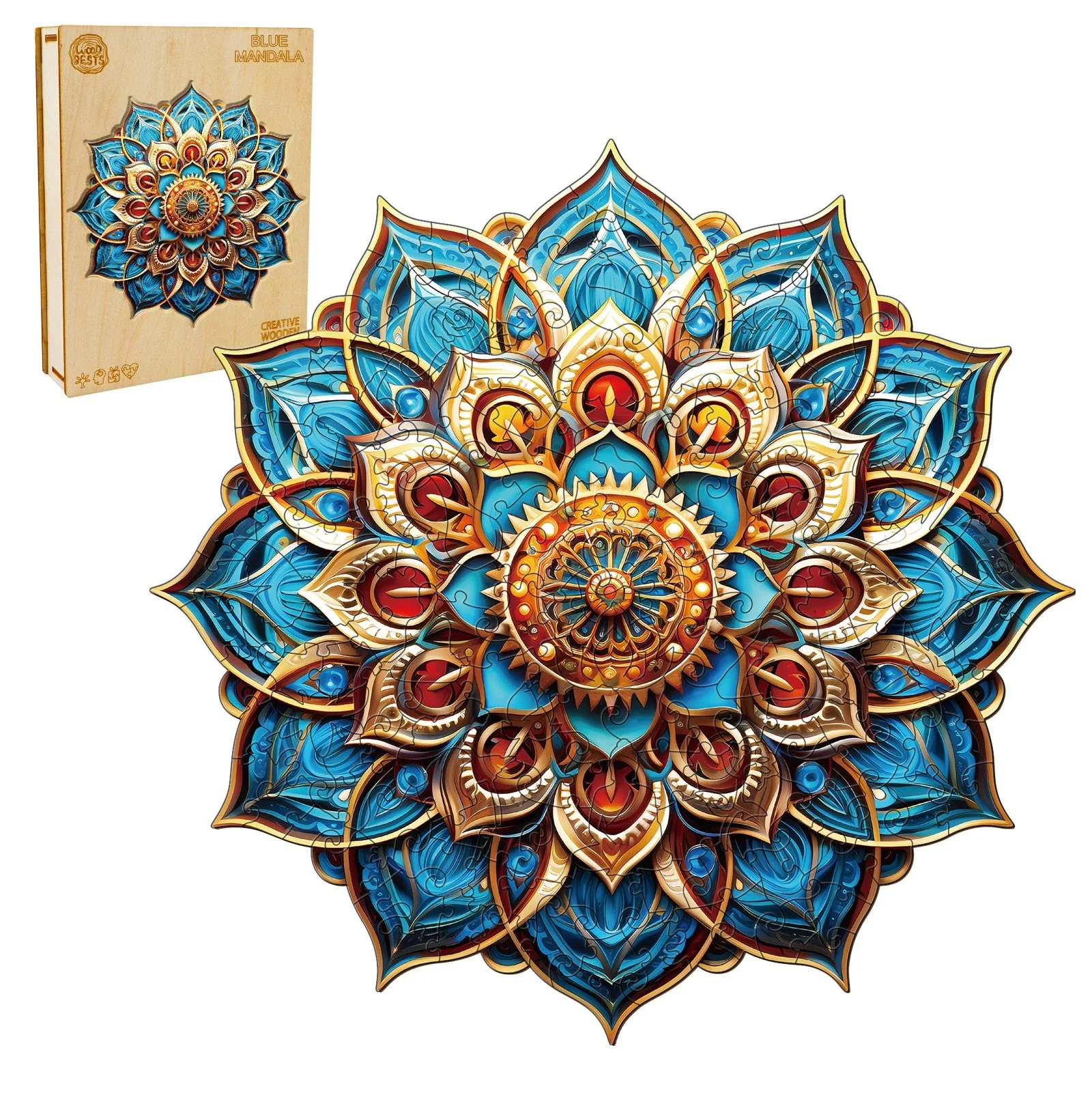 Mandala Blue Wooden Jigsaw Puzzle - Image 2