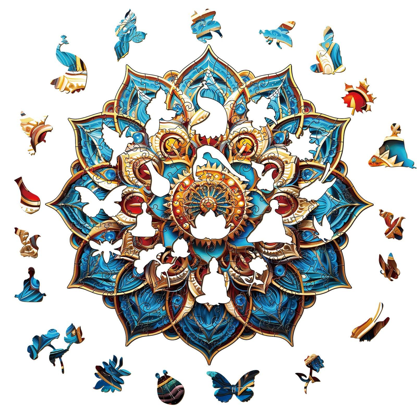 Mandala Blue Wooden Jigsaw Puzzle - Image 3