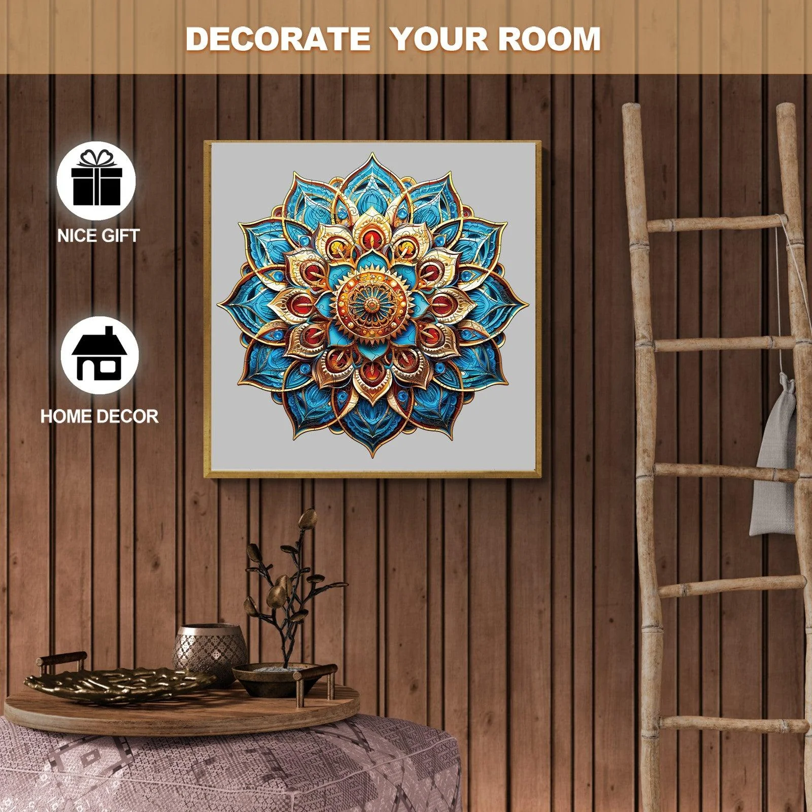 Mandala Blue Wooden Jigsaw Puzzle - Image 8