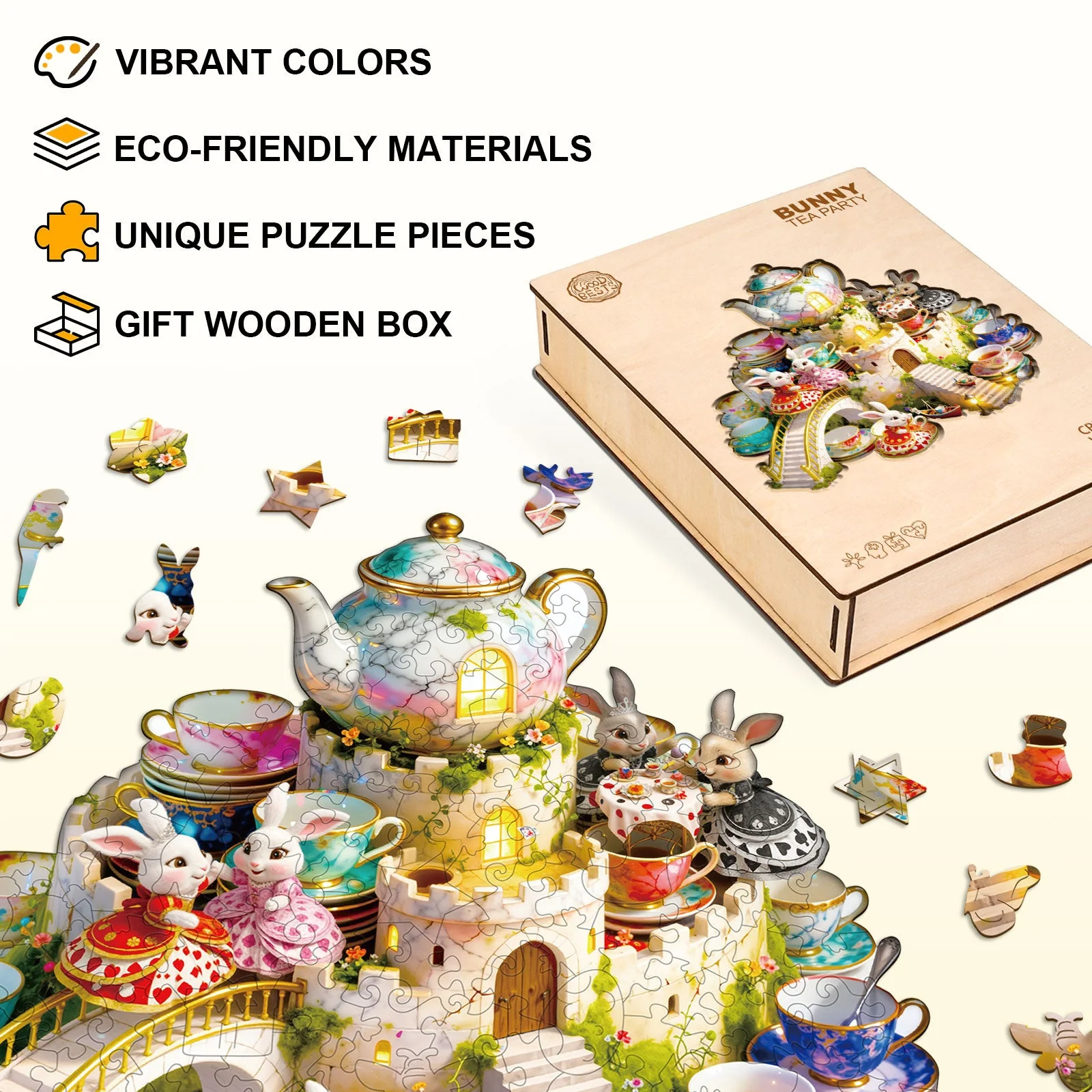 Bunny Tea Party Wooden Jigsaw Puzzle - Image 7