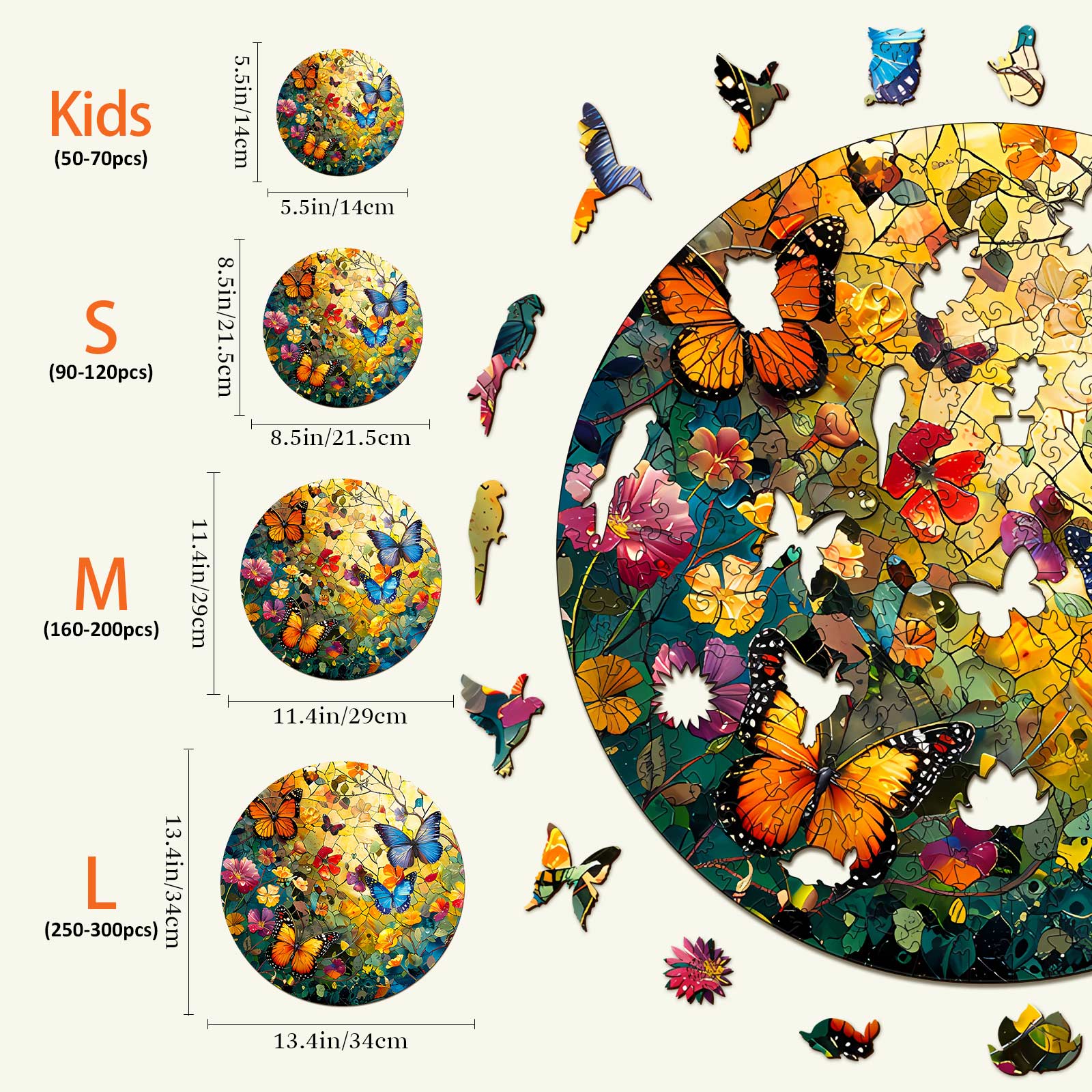Butterflies and Flowers Wooden Jigsaw Puzzle - Image 4