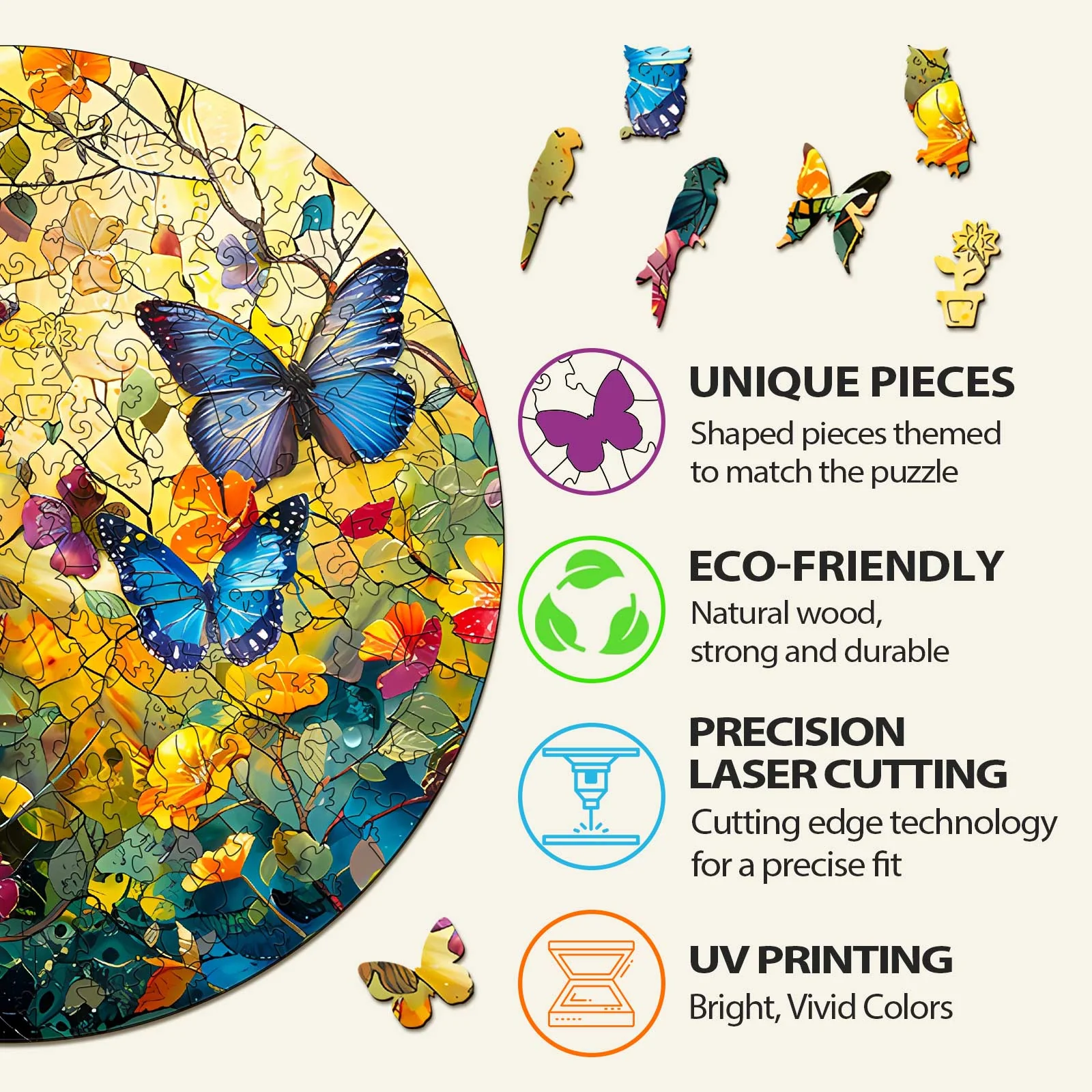 Butterflies and Flowers Wooden Jigsaw Puzzle - Image 5