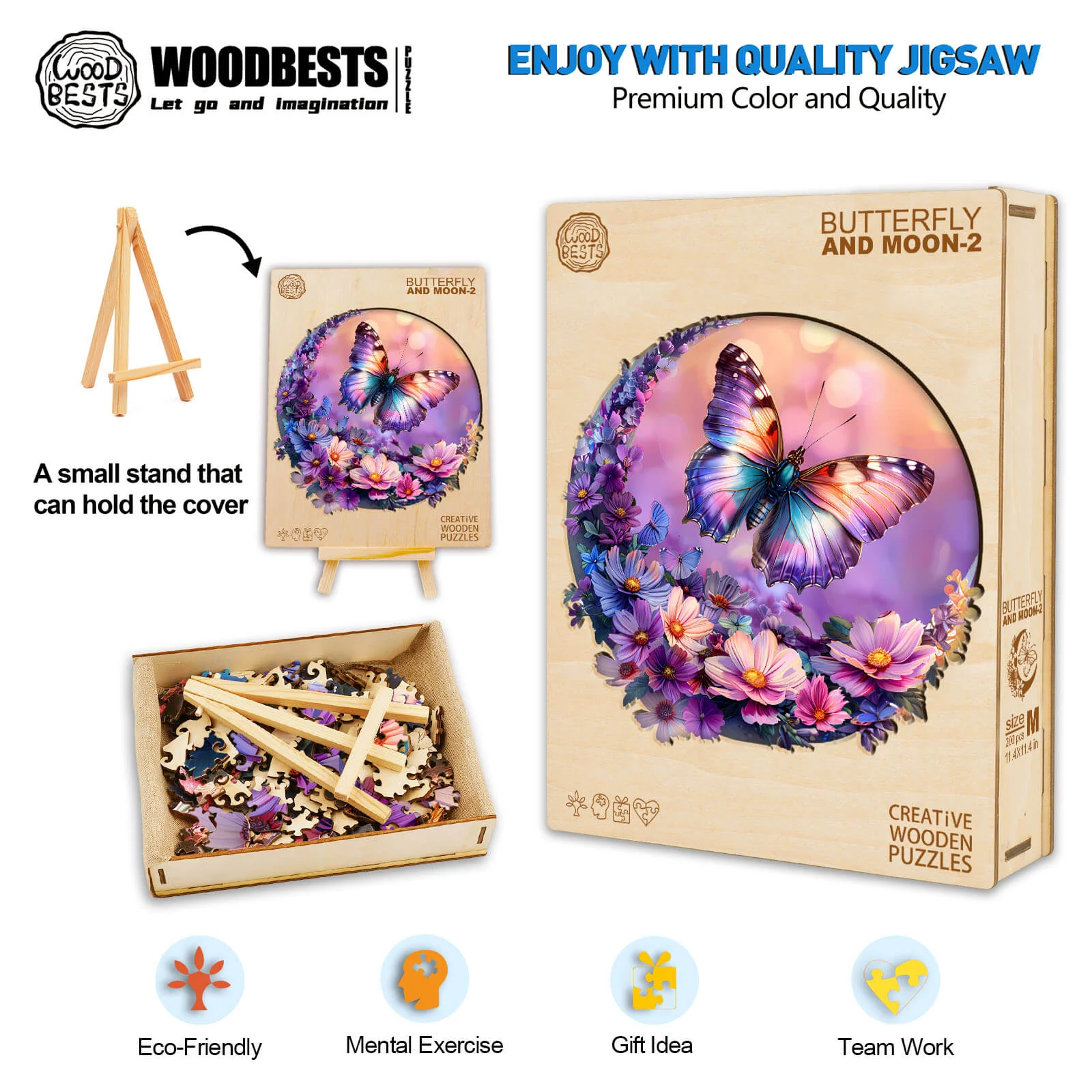 Butterfly and Moon-2 Wooden Jigsaw Puzzle - Image 6