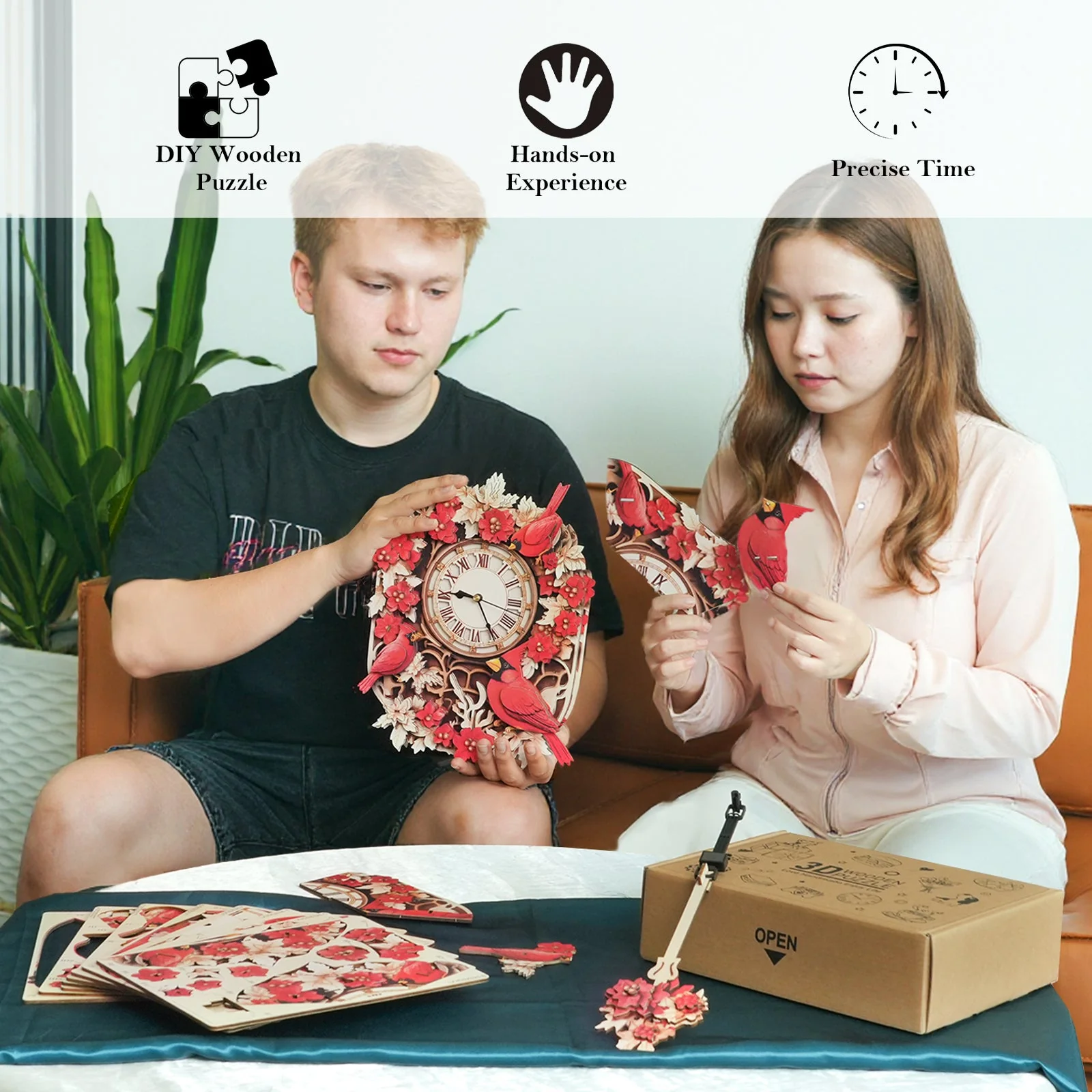 Cardinal-DIY Wooden Clock, 3D Puzzle Craft Kit - Image 6