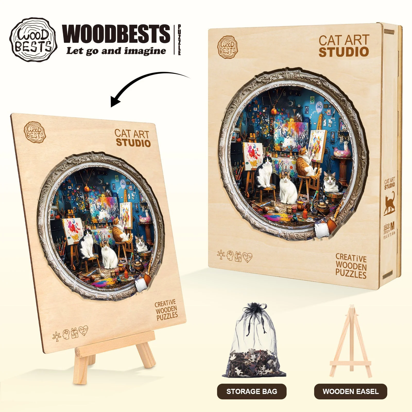 Cat Art Studio Wooden Jigsaw Puzzle - Image 4
