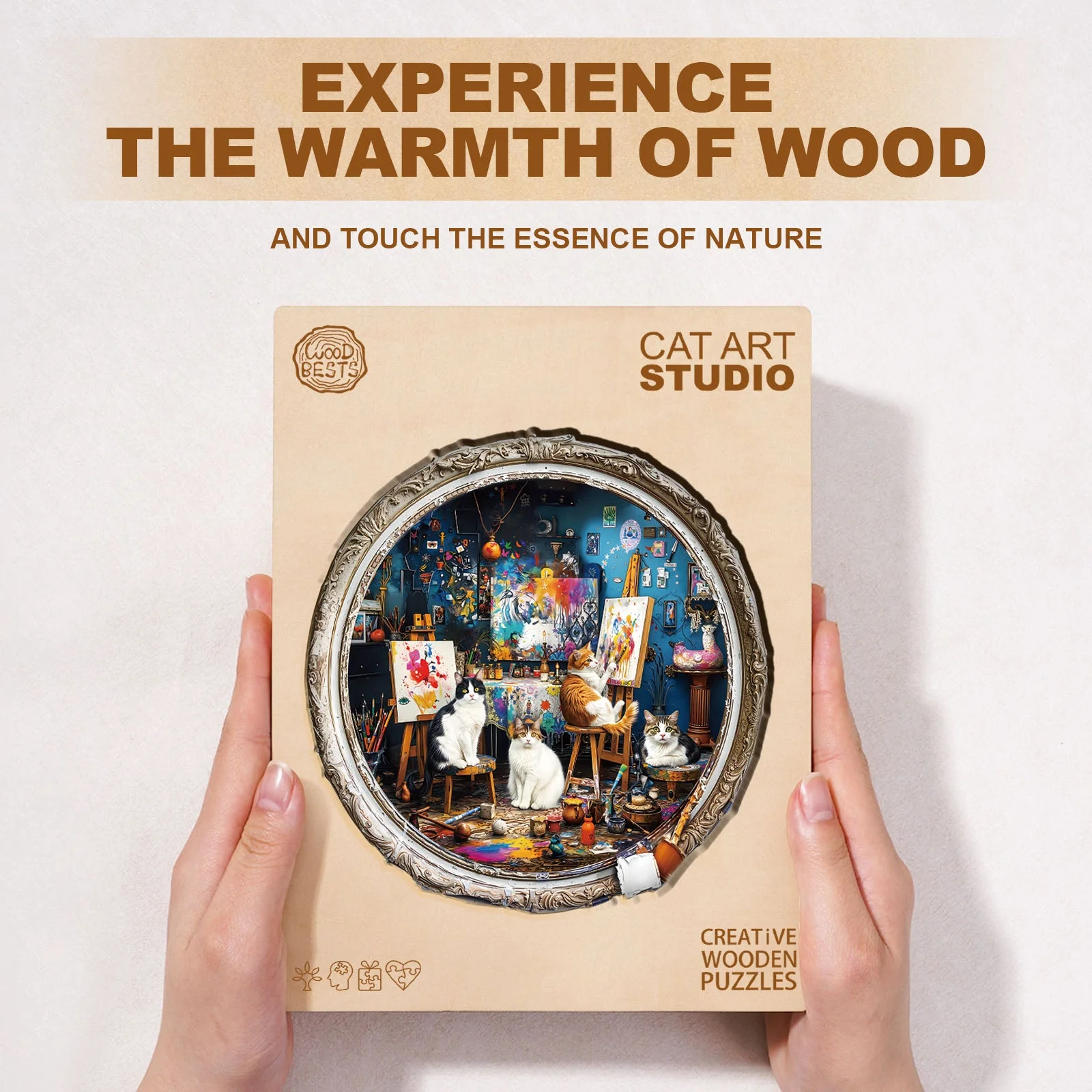 Cat Art Studio Wooden Jigsaw Puzzle - Image 5
