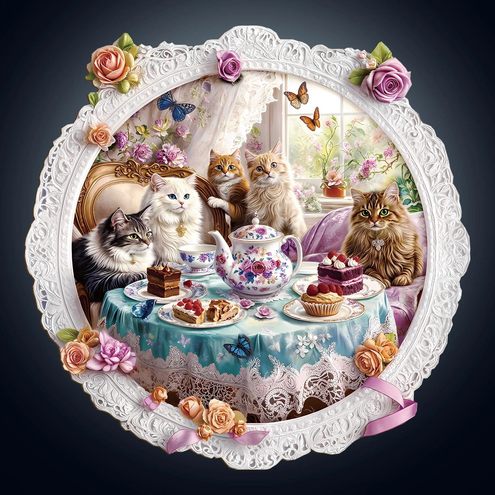Cat Tea Time Wooden Jigsaw Puzzle - Image 2