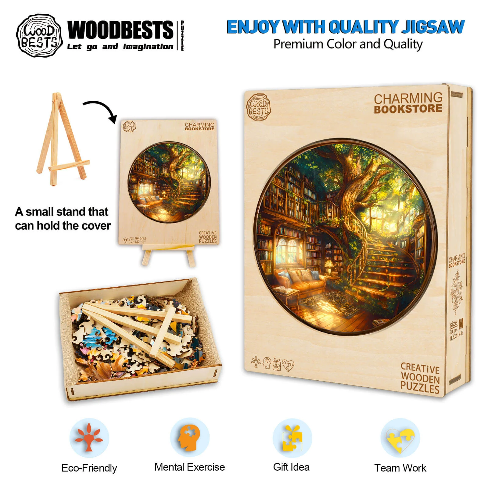 Charming Bookstore Wooden Jigsaw Puzzle - Image 5