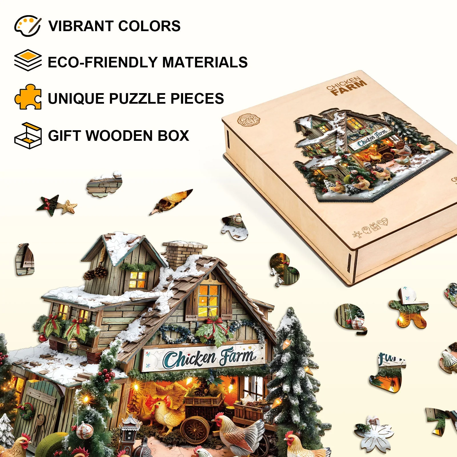 chicken farm Wooden Jigsaw Puzzle - Image 7