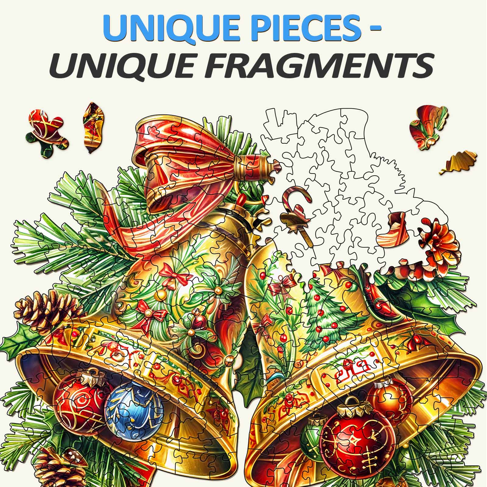 Christmas Bells-2 Wooden Jigsaw Puzzle - Image 3