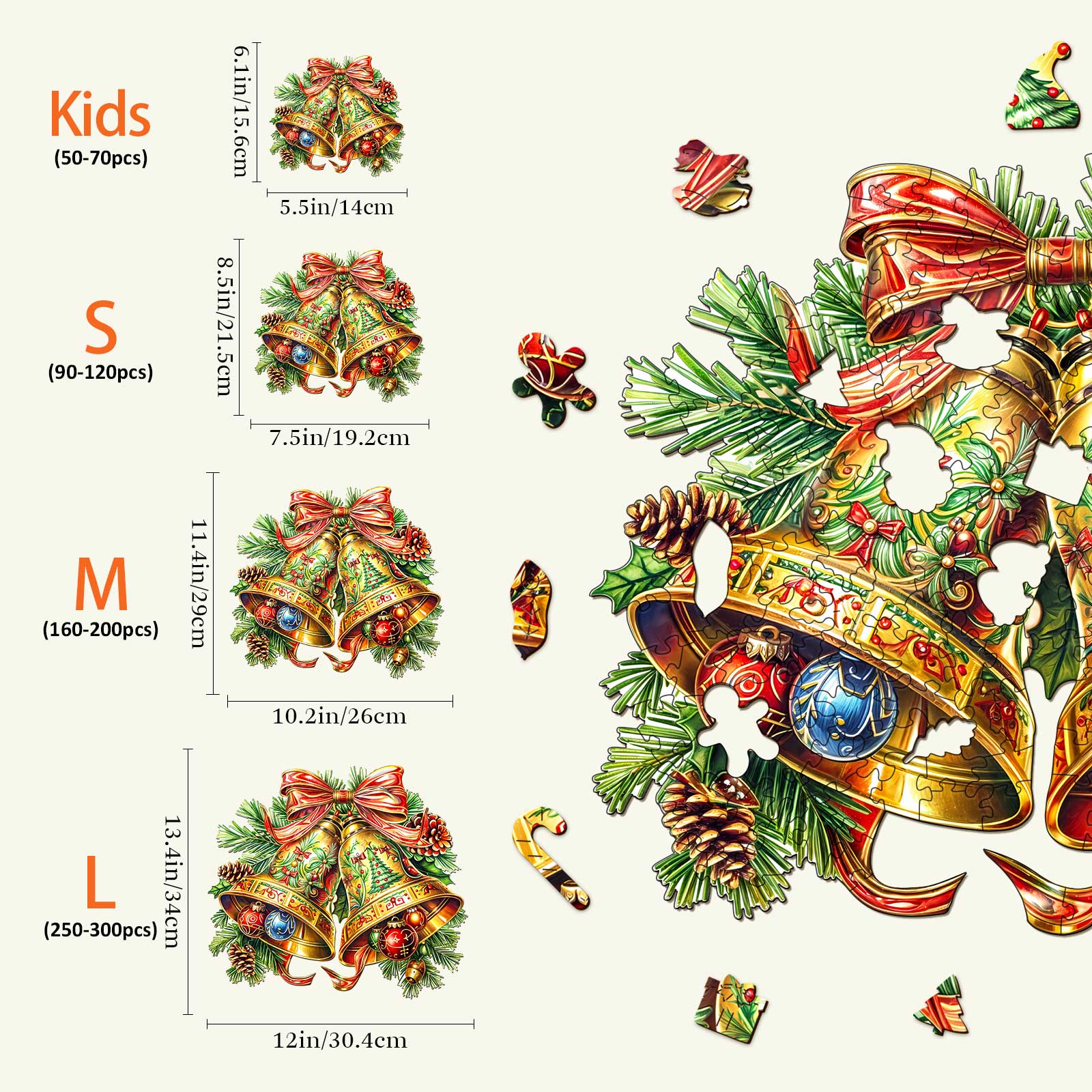 Christmas Bells-2 Wooden Jigsaw Puzzle - Image 4