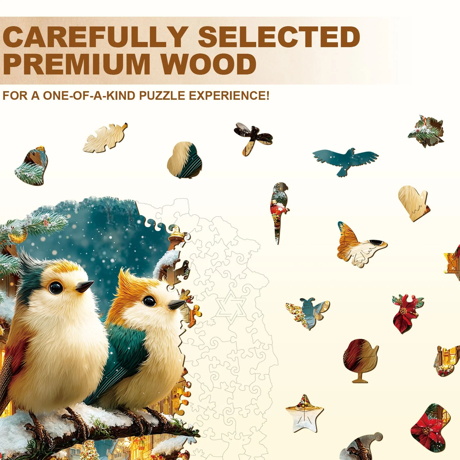 Christmas Bird Comnination Wooden Jigsaw Puzzle - Image 2