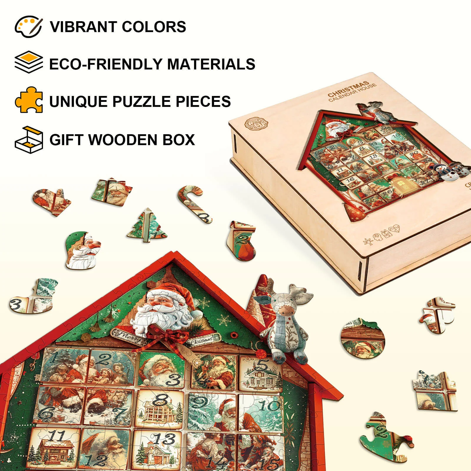 Christmas Calendar House Wooden Jigsaw Puzzle - Image 4