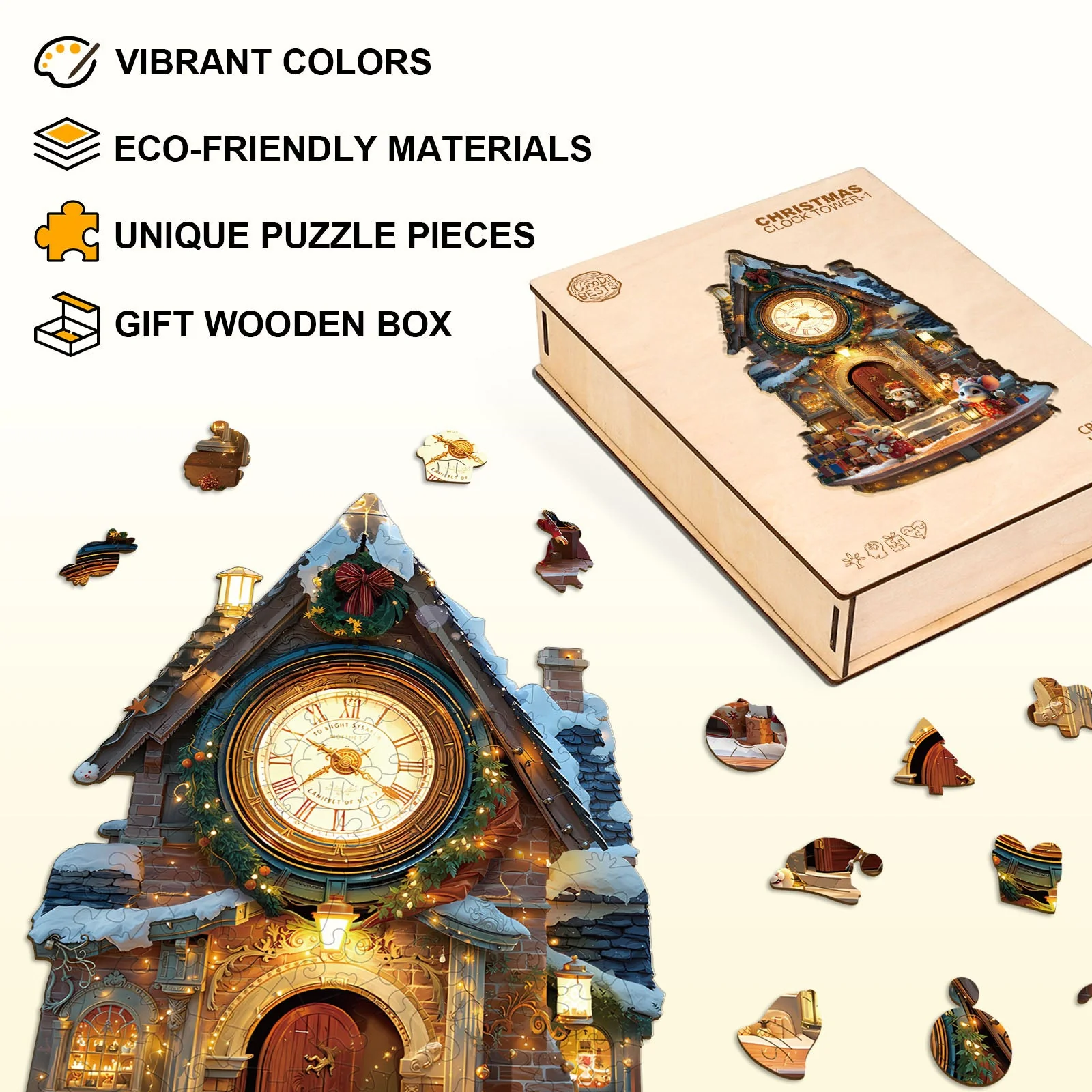 Christmas Clock Tower-1 Wooden Jigsaw Puzzle - Image 5