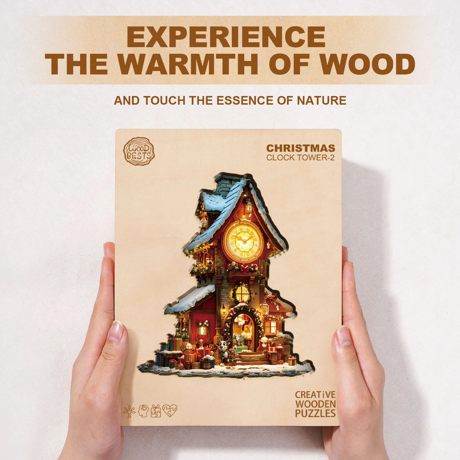 Christmas Clock Tower-2 Wooden Jigsaw Puzzle - Image 4