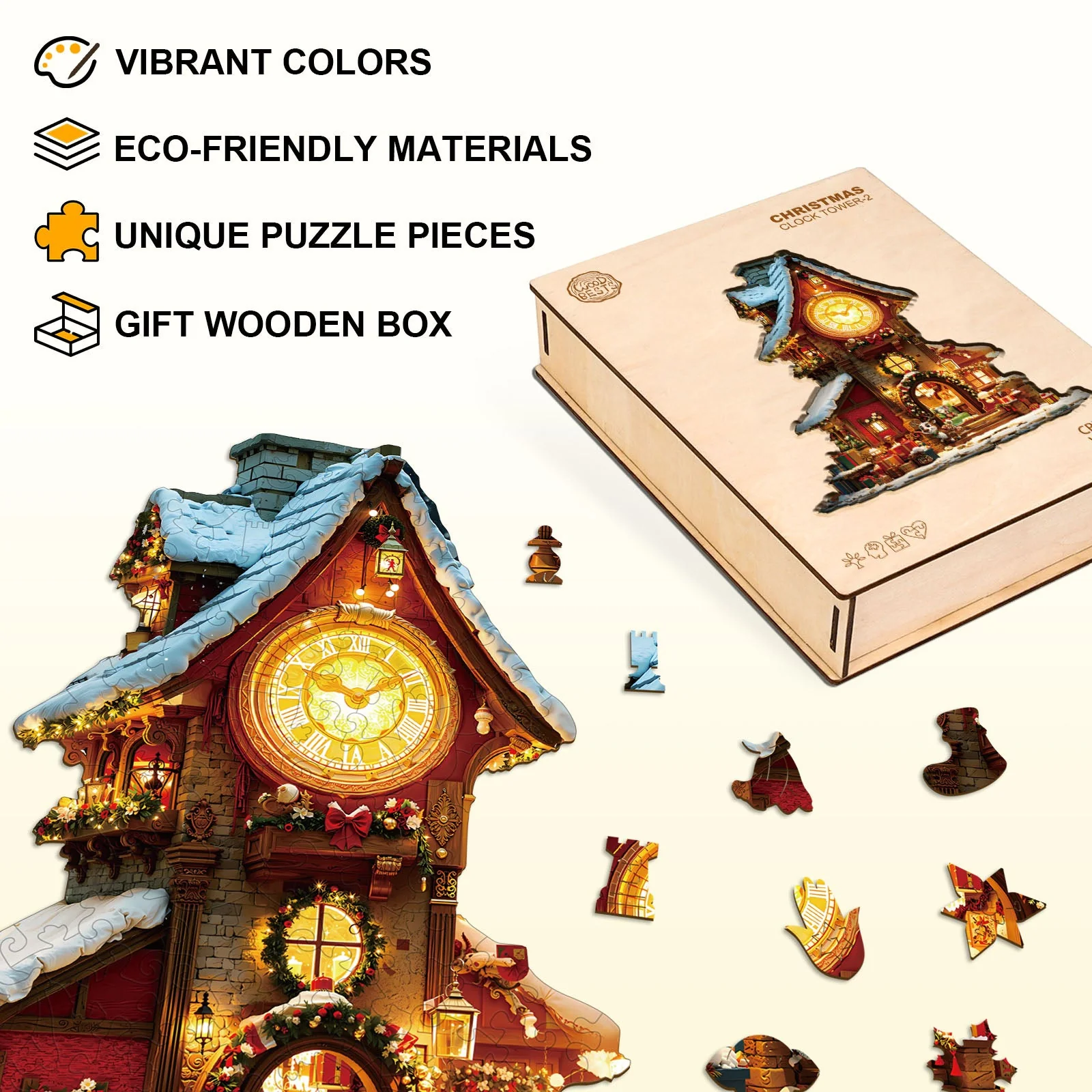 Christmas Clock Tower-2 Wooden Jigsaw Puzzle - Image 5
