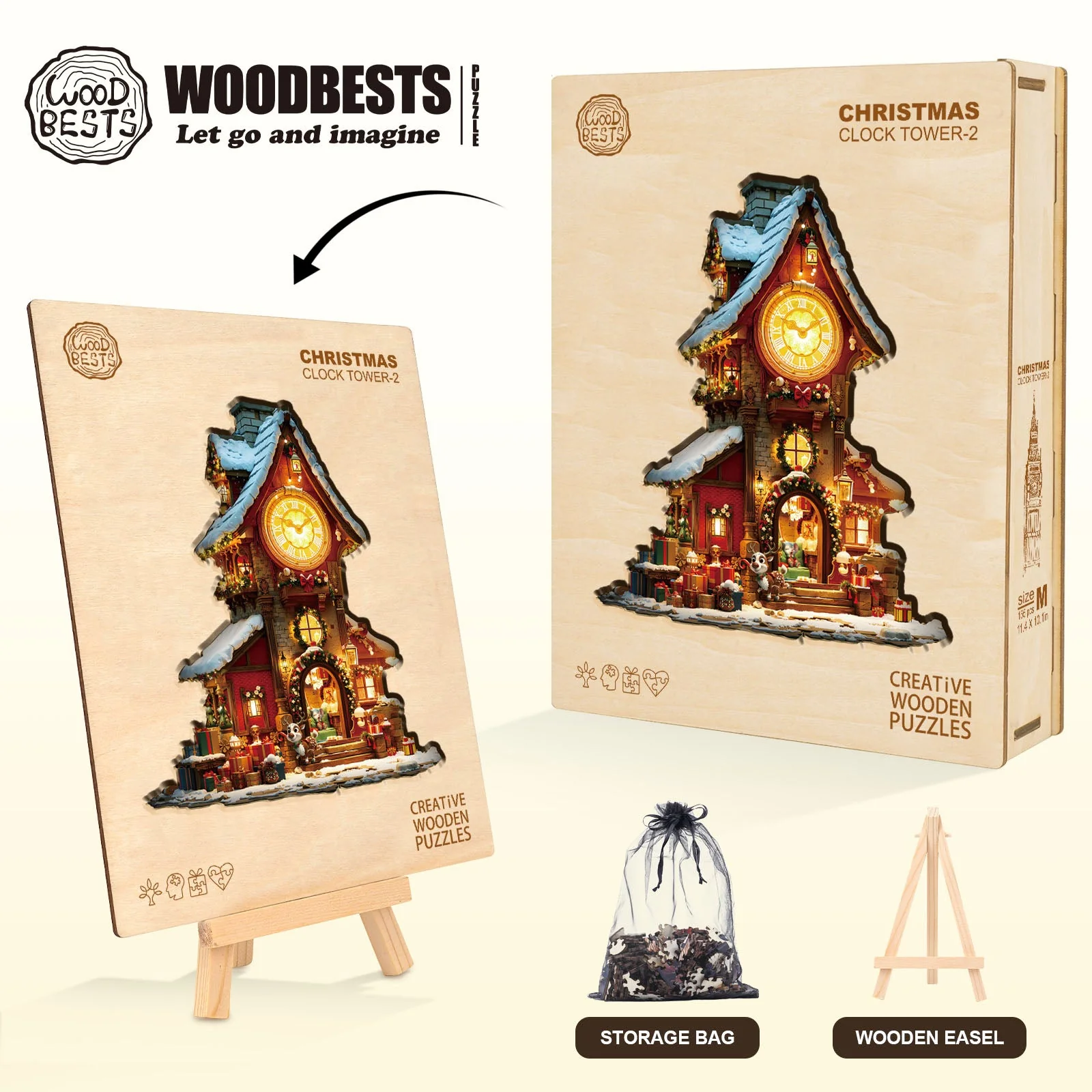 Christmas Clock Tower-2 Wooden Jigsaw Puzzle - Image 7