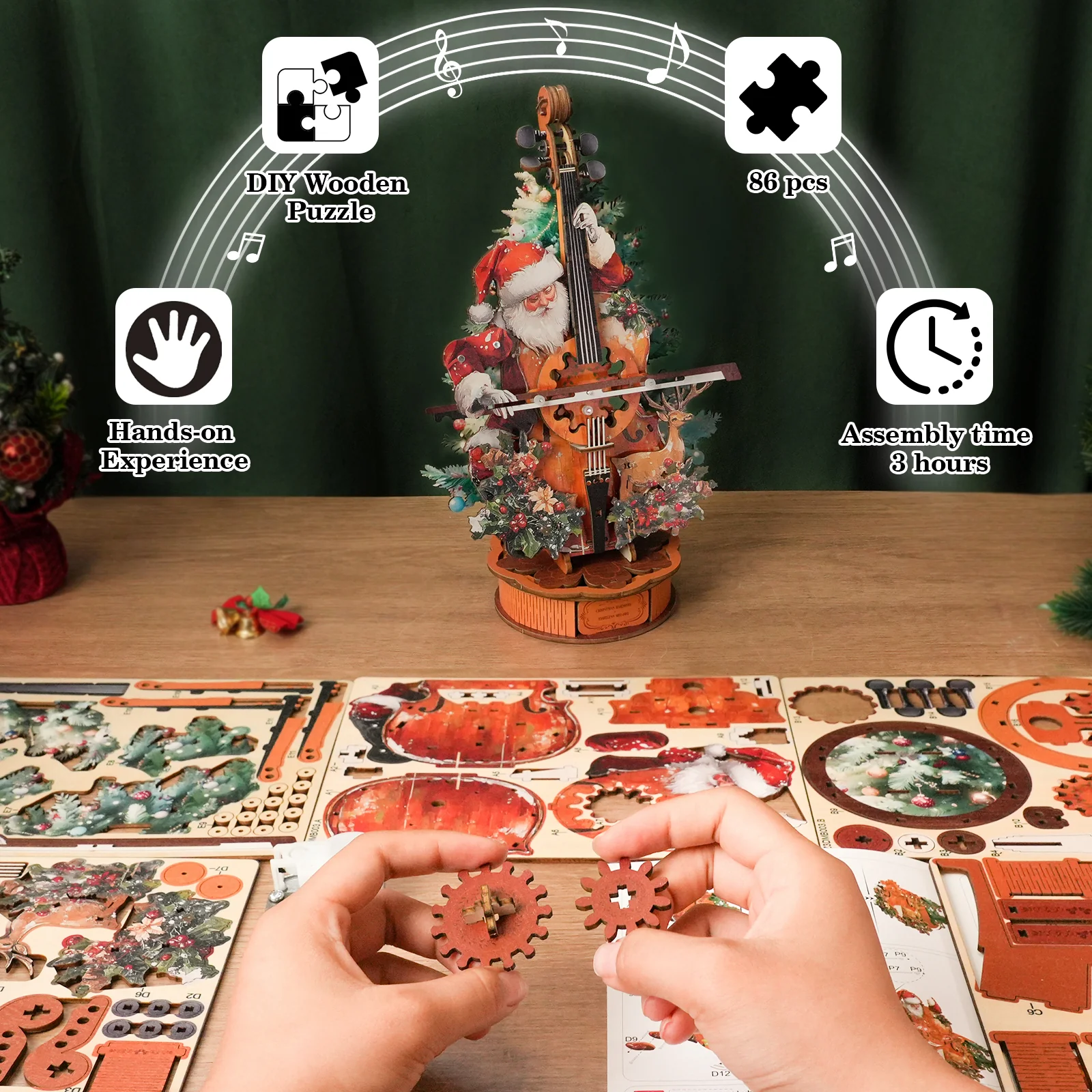 Christmas Concerto Cello – DIY Wooden Music Box, 3D Puzzle Craft Kit - Image 3