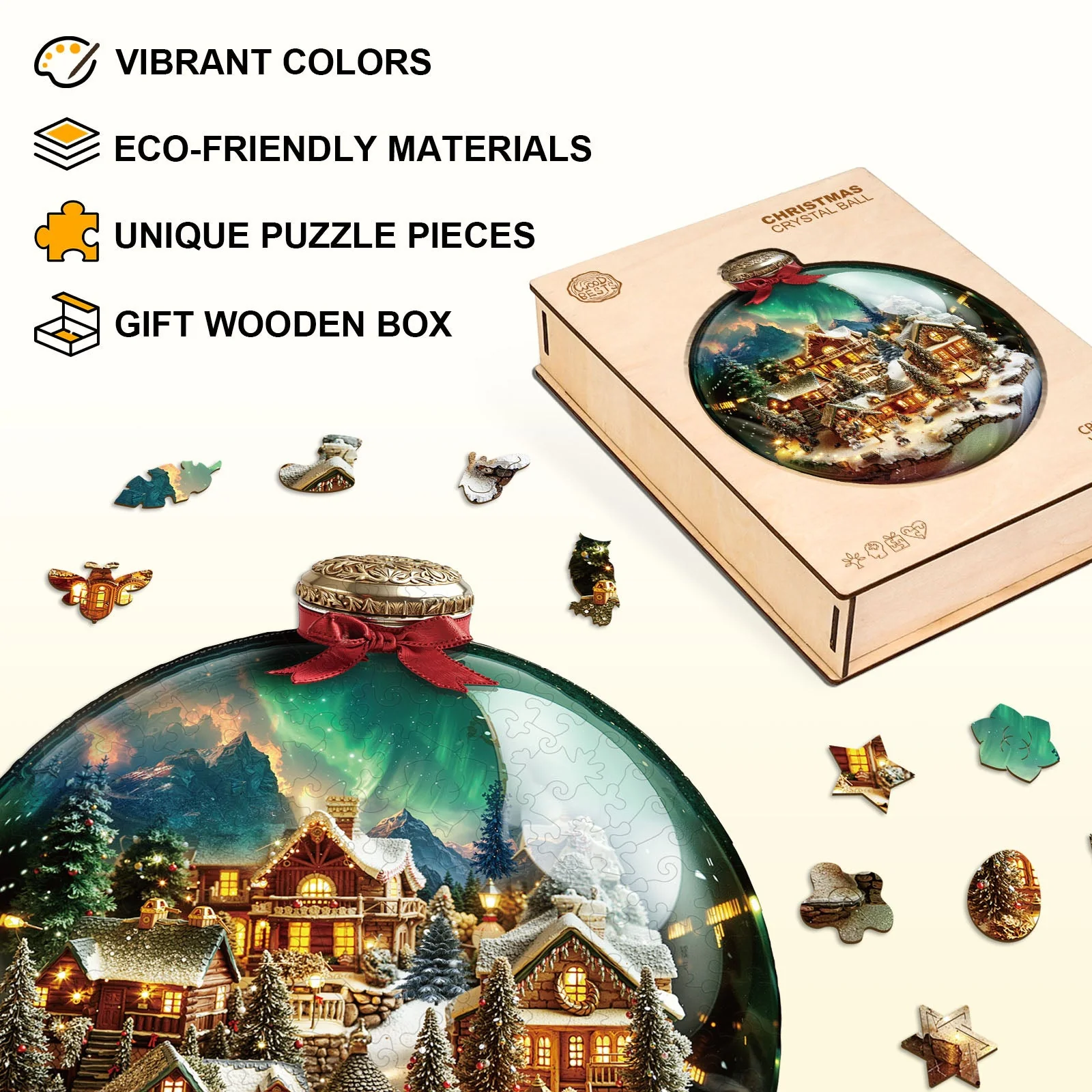Christmas crystal ball Wooden Jigsaw Puzzle - Image 5