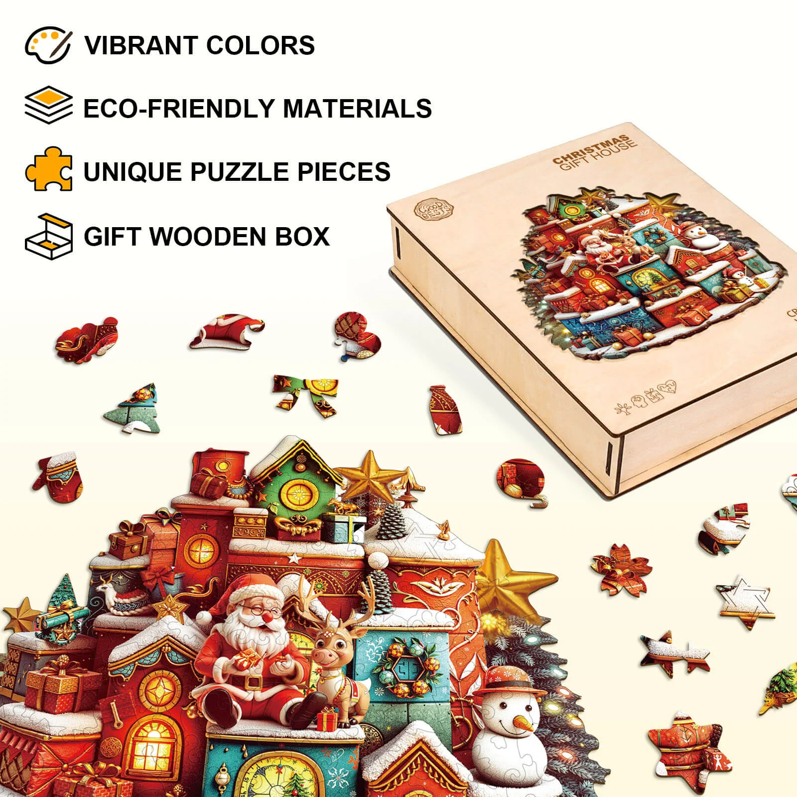 Christmas gift house Wooden Jigsaw Puzzle - Image 6
