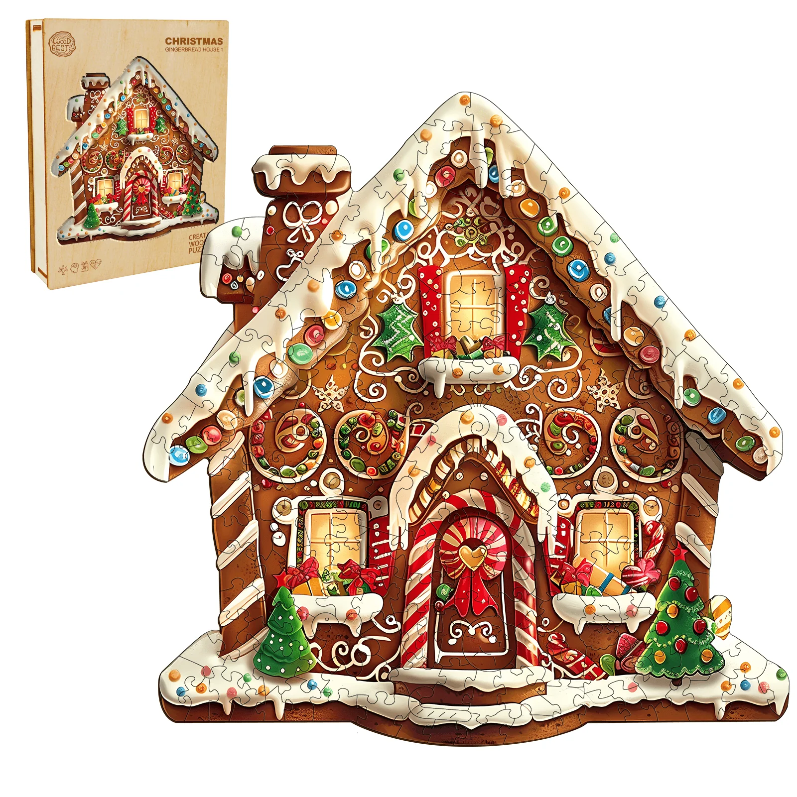 Christmas Gingerbread House-1 Wooden Jigsaw Puzzle - Image 3