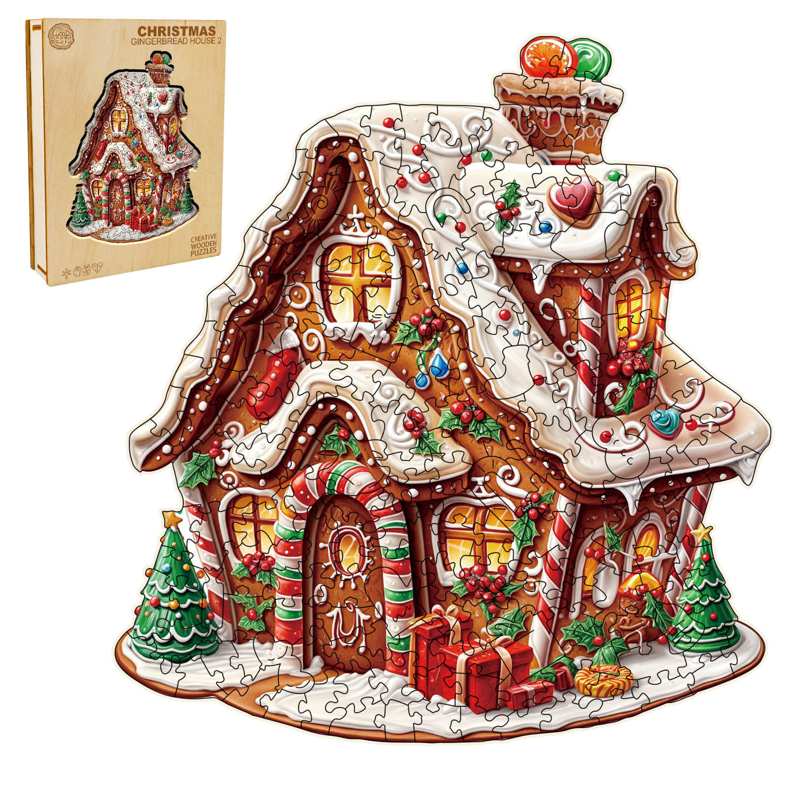 Christmas Gingerbread House-2 Wooden Jigsaw Puzzle - Image 3