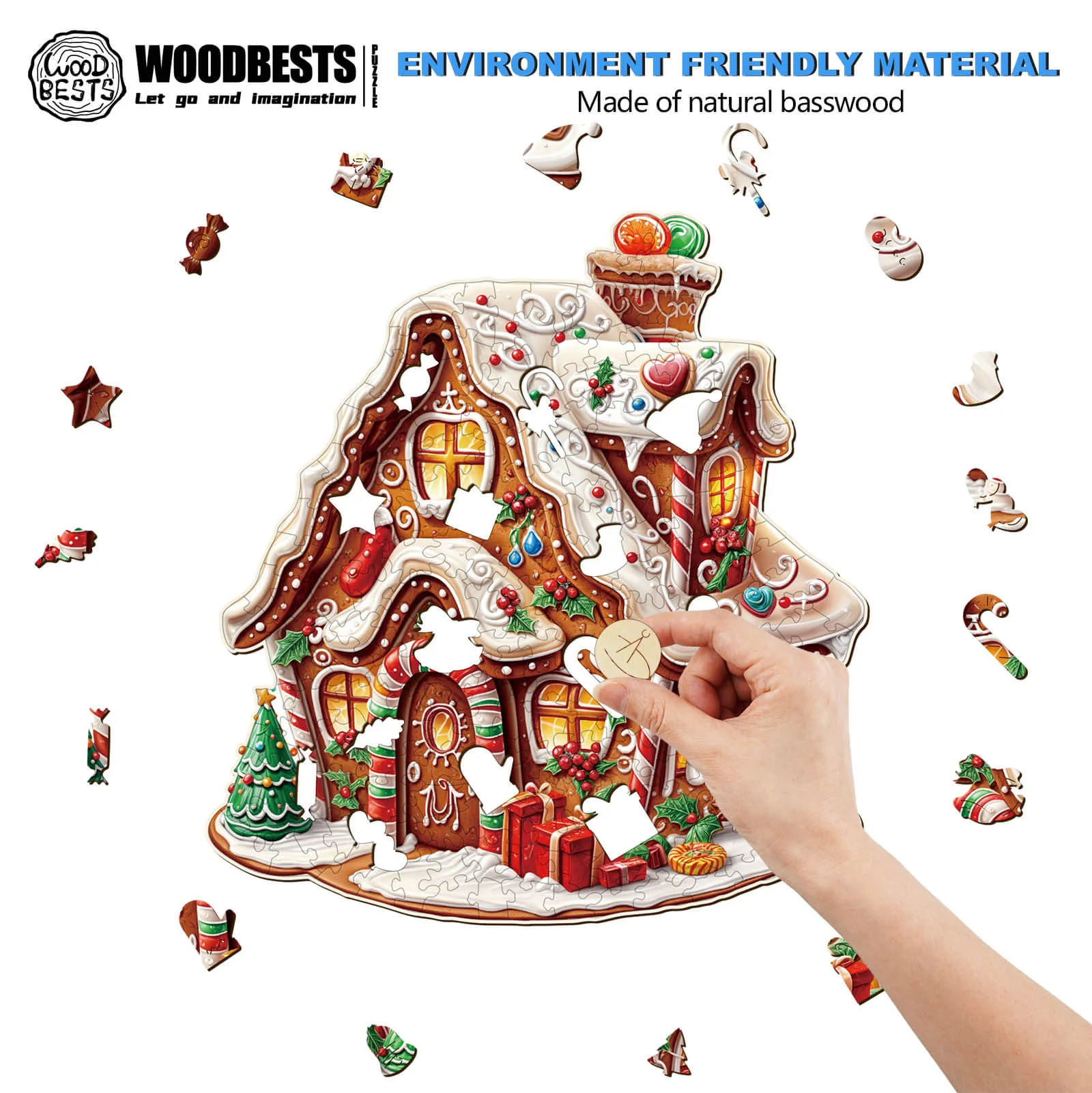 Christmas Gingerbread House-2 Wooden Jigsaw Puzzle - Image 4