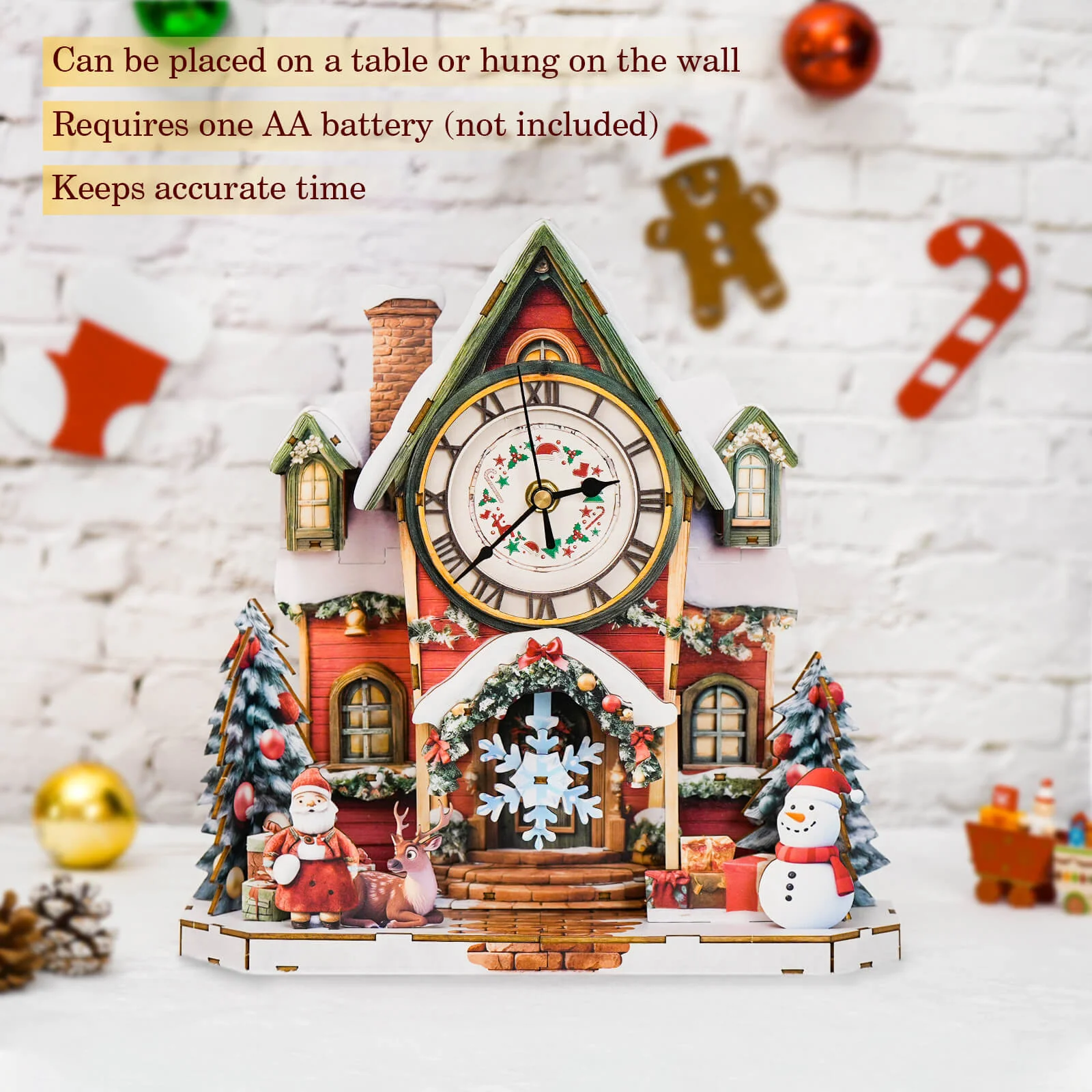 Christmas House– DIY Wooden Clock, 3D Puzzle Craft Kit - Image 4