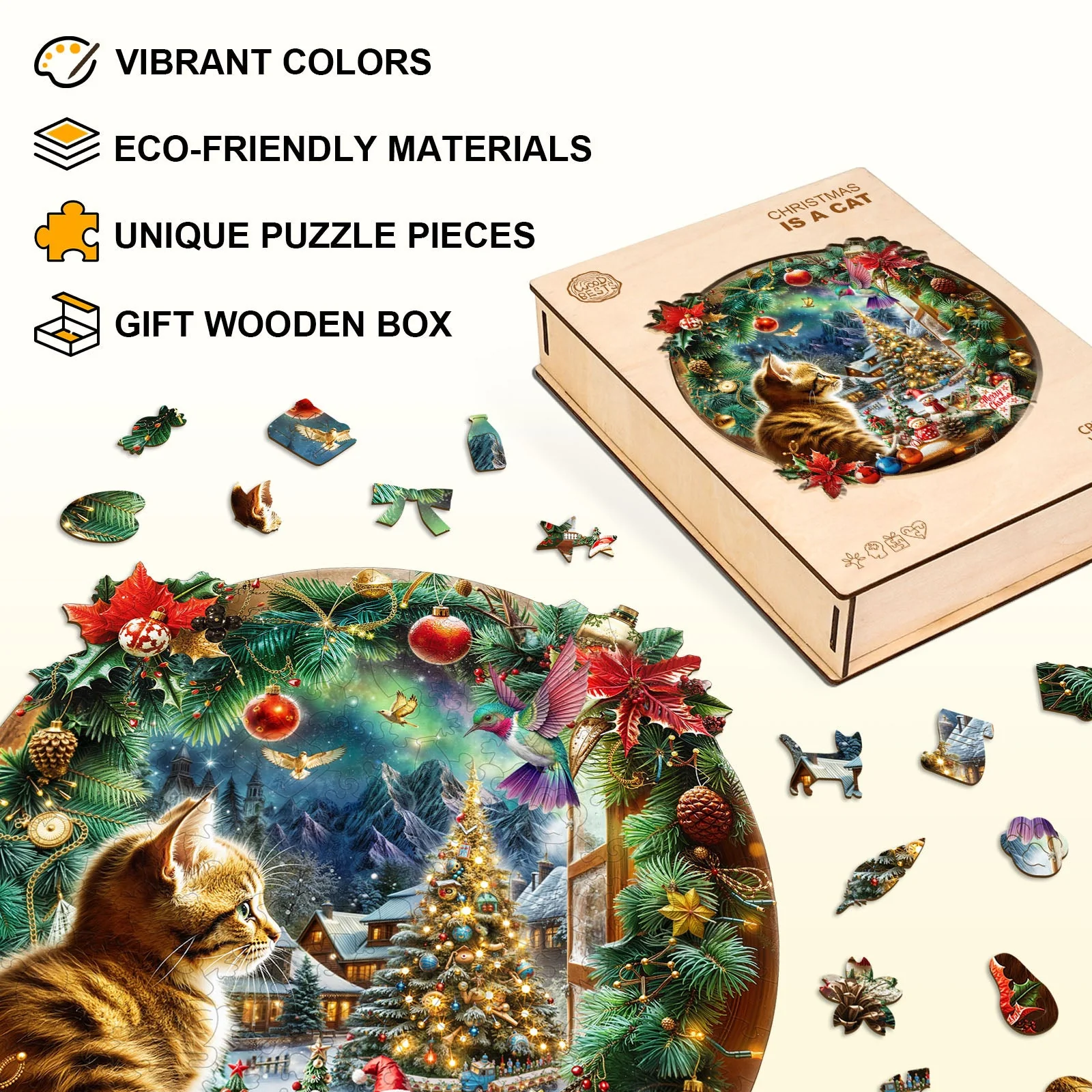 Christmas Is a Cat Wooden Jigsaw Puzzle - Image 4
