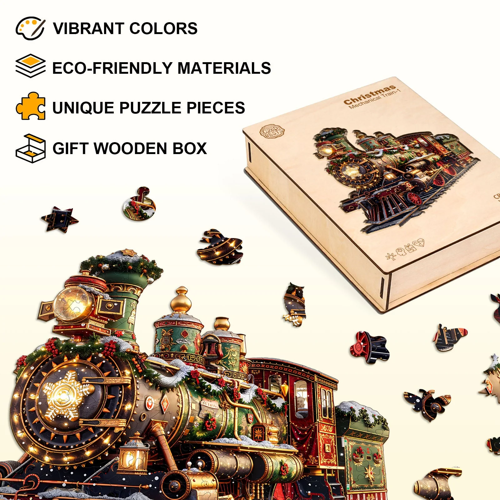 Christmas Mechanical Train-1 Wooden Jigsaw Puzzle - Image 12