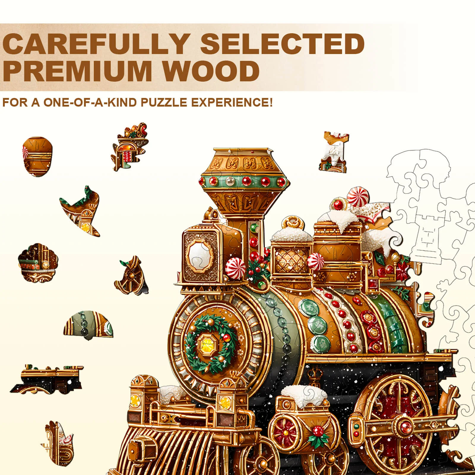 Christmas Mechanical Train-2 Wooden Jigsaw Puzzle - Image 2