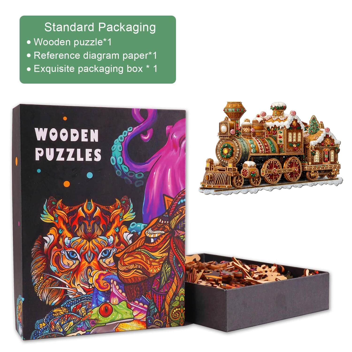Christmas Mechanical Train-2 Wooden Jigsaw Puzzle - Image 5