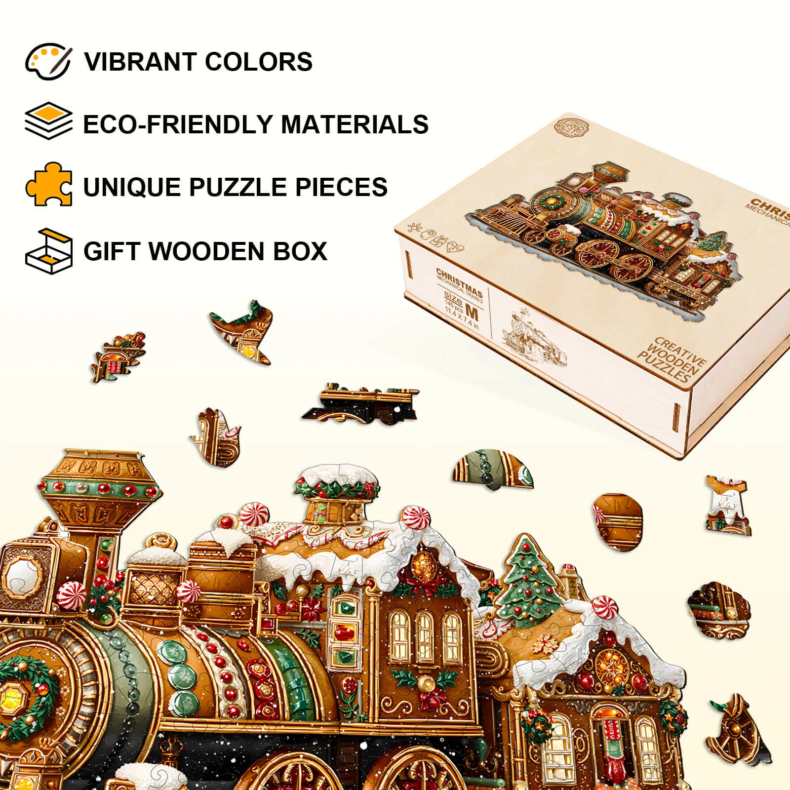 Christmas Mechanical Train-2 Wooden Jigsaw Puzzle - Image 7