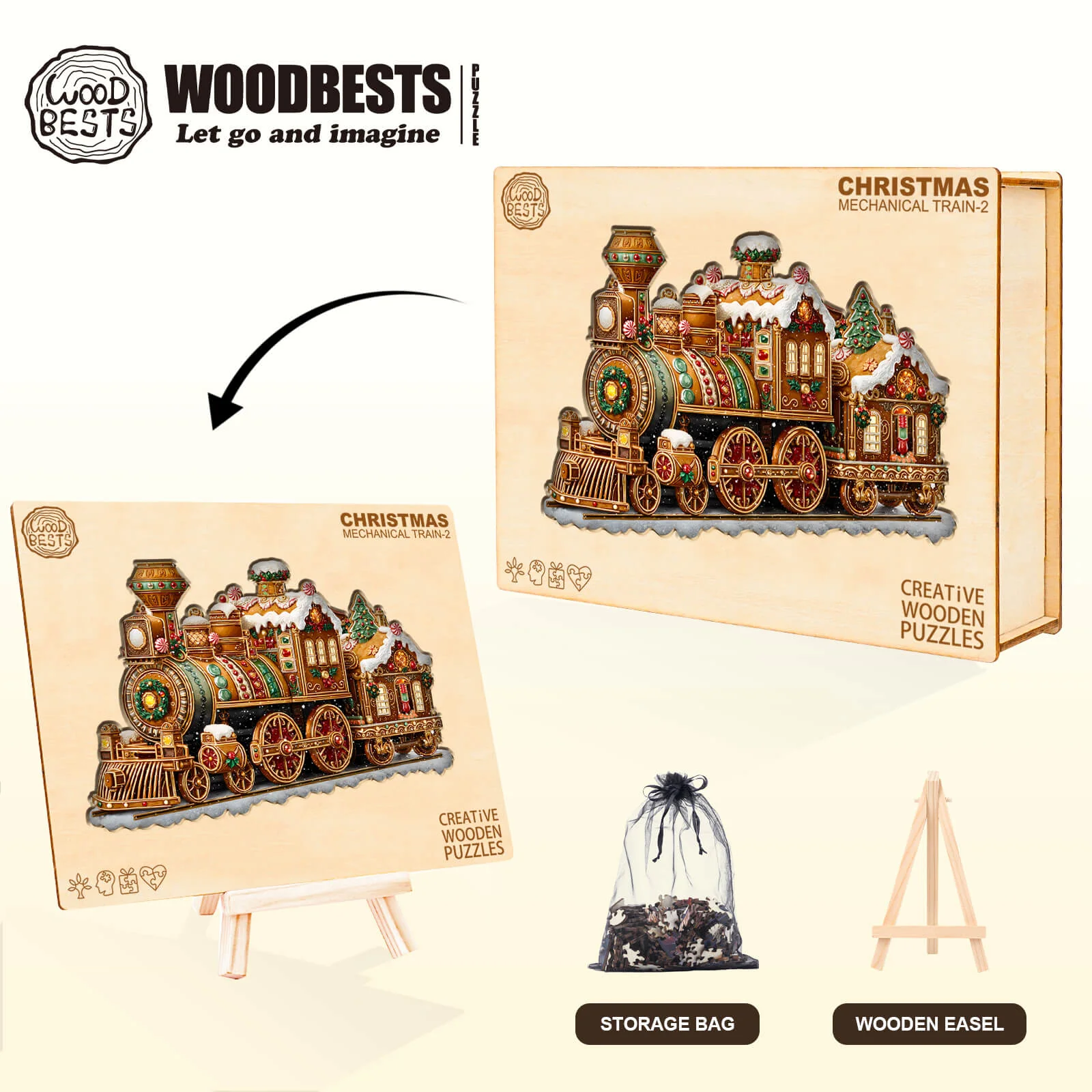 Christmas Mechanical Train-2 Wooden Jigsaw Puzzle - Image 8